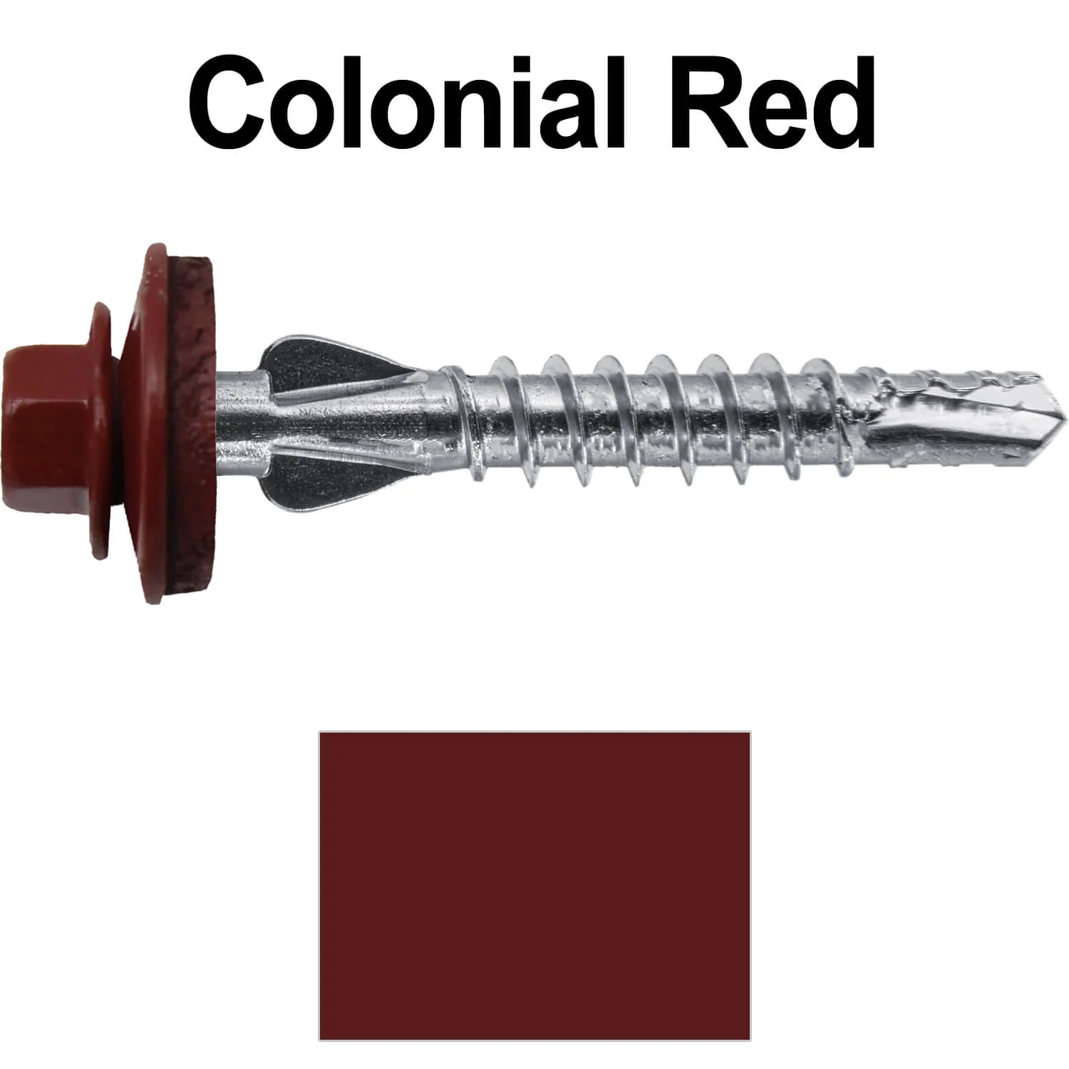 12 X 1-1/2" PFP STAINLESS STEEL Fastener - 1/4" Washer Hex Head - #3 Drill Point Tip -  For Polycarbonite, Fiberglass and PVC sheeting. Colored head. - Image 66