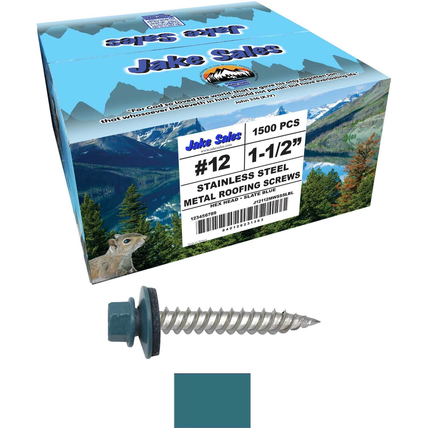 12 x 1-1/2" Stainless Steel Metal Roofing Screw - Hex Washer Head - Self starting/self tapping - EPDM washer. Colored head. - Image 112