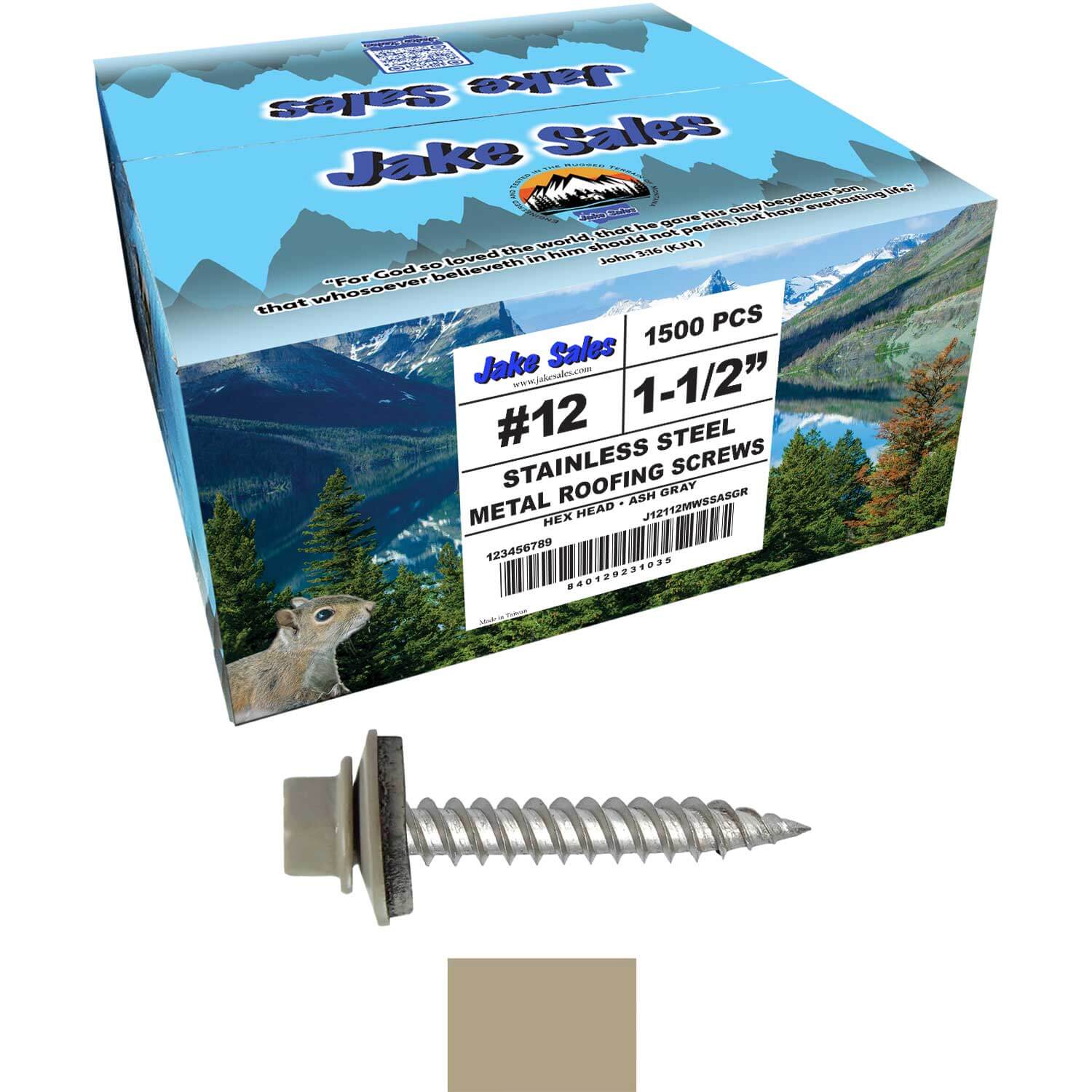 12 x 1-1/2" Stainless Steel Metal Roofing Screw - Hex Washer Head - Self starting/self tapping - EPDM washer. Colored head. - Image 53