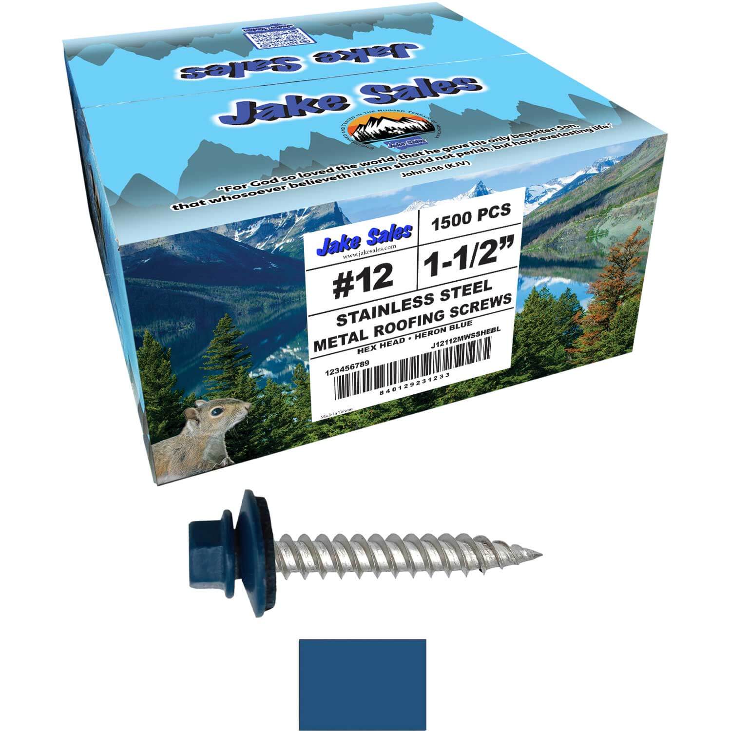 12 x 1-1/2" Stainless Steel Metal Roofing Screw - Hex Washer Head - Self starting/self tapping - EPDM washer. Colored head. - Image 57