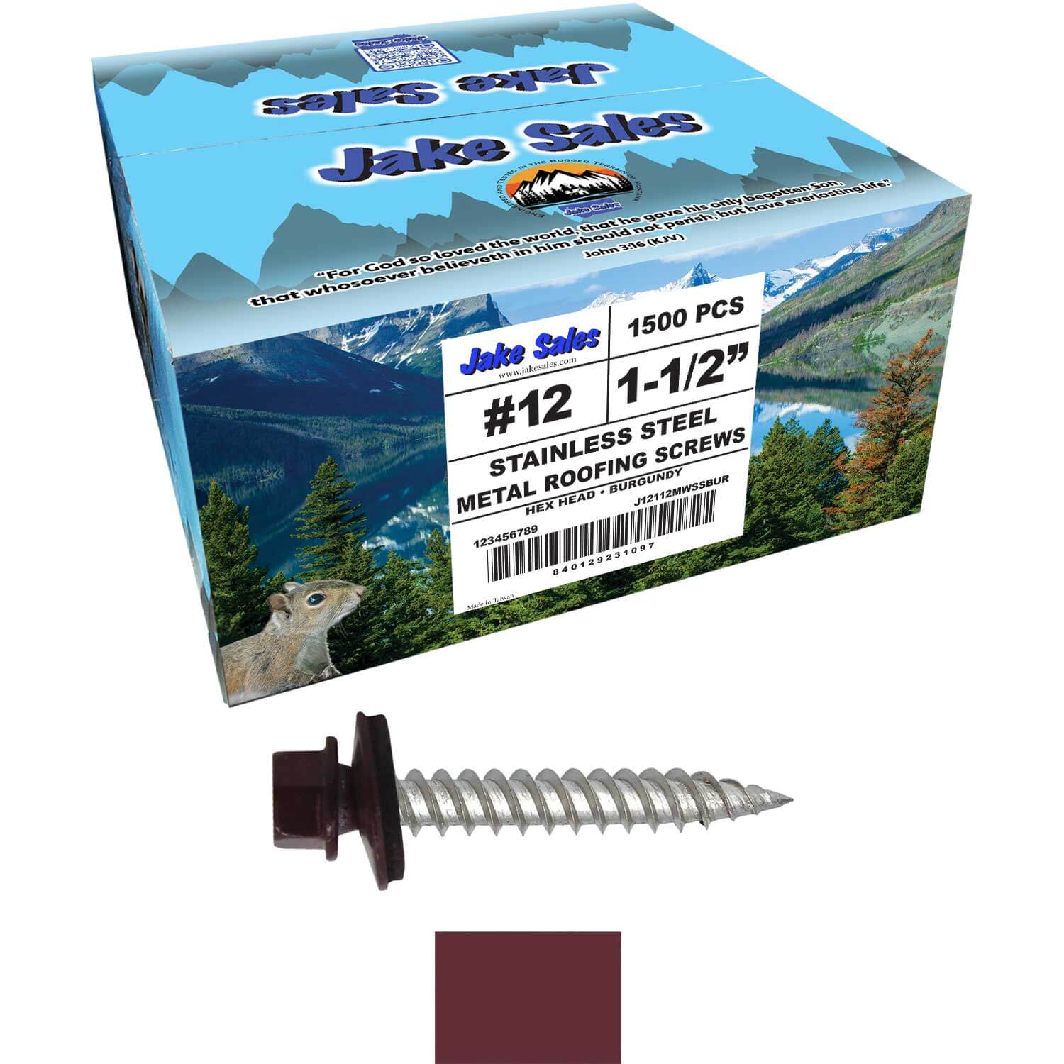 12 x 1-1/2" Stainless Steel Metal Roofing Screw - Hex Washer Head - Self starting/self tapping - EPDM washer. Colored head. - Image 59