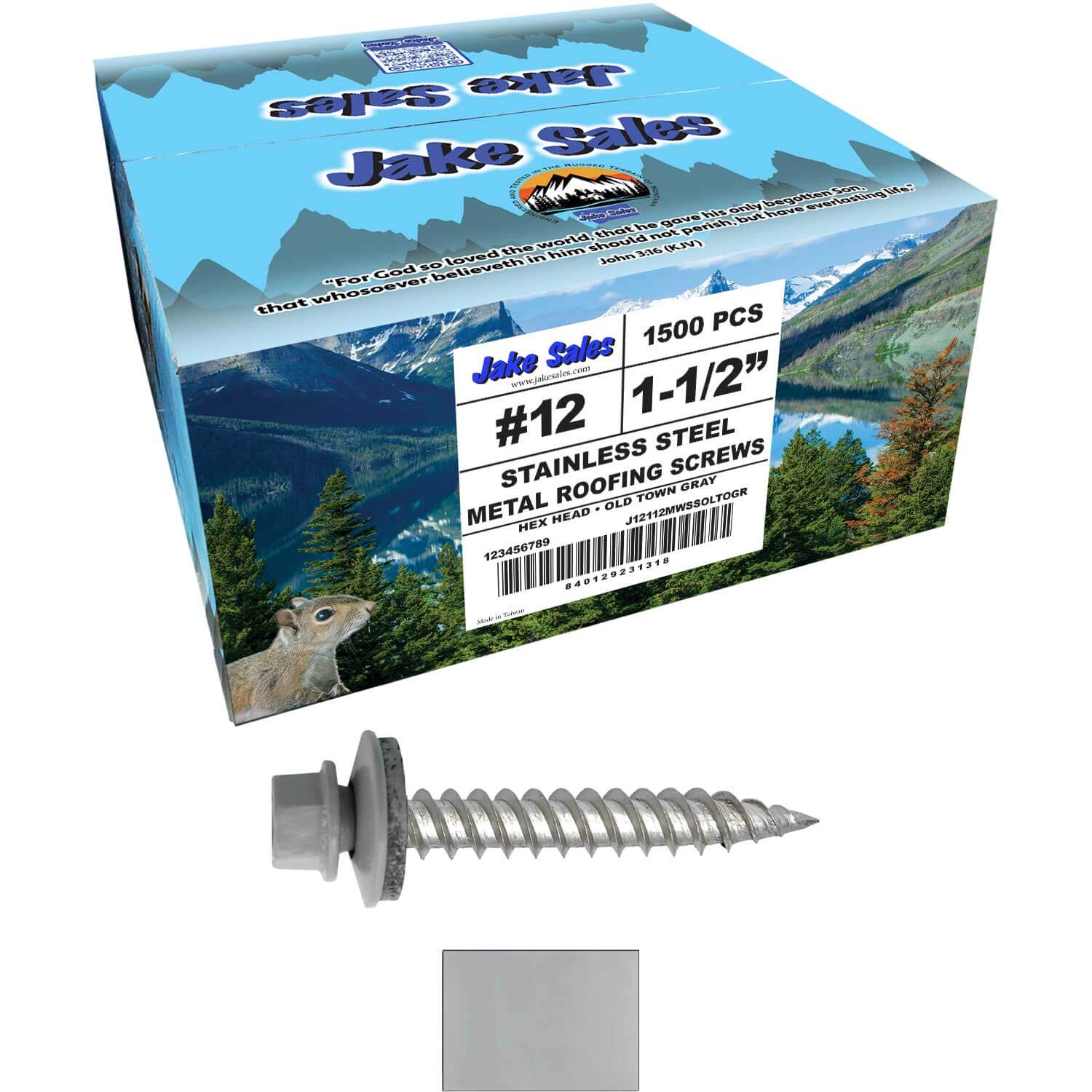 12 x 1-1/2" Stainless Steel Metal Roofing Screw - Hex Washer Head - Self starting/self tapping - EPDM washer. Colored head. - Image 64