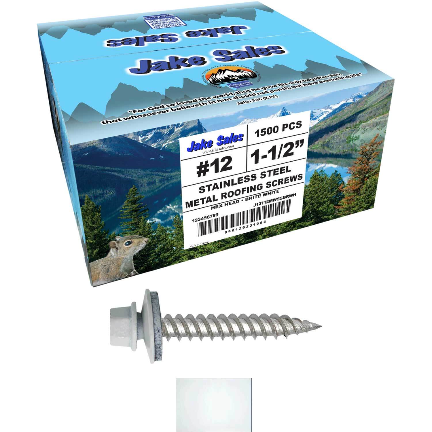 12 x 1-1/2" Stainless Steel Metal Roofing Screw - Hex Washer Head - Self starting/self tapping - EPDM washer. Colored head. - Image 70