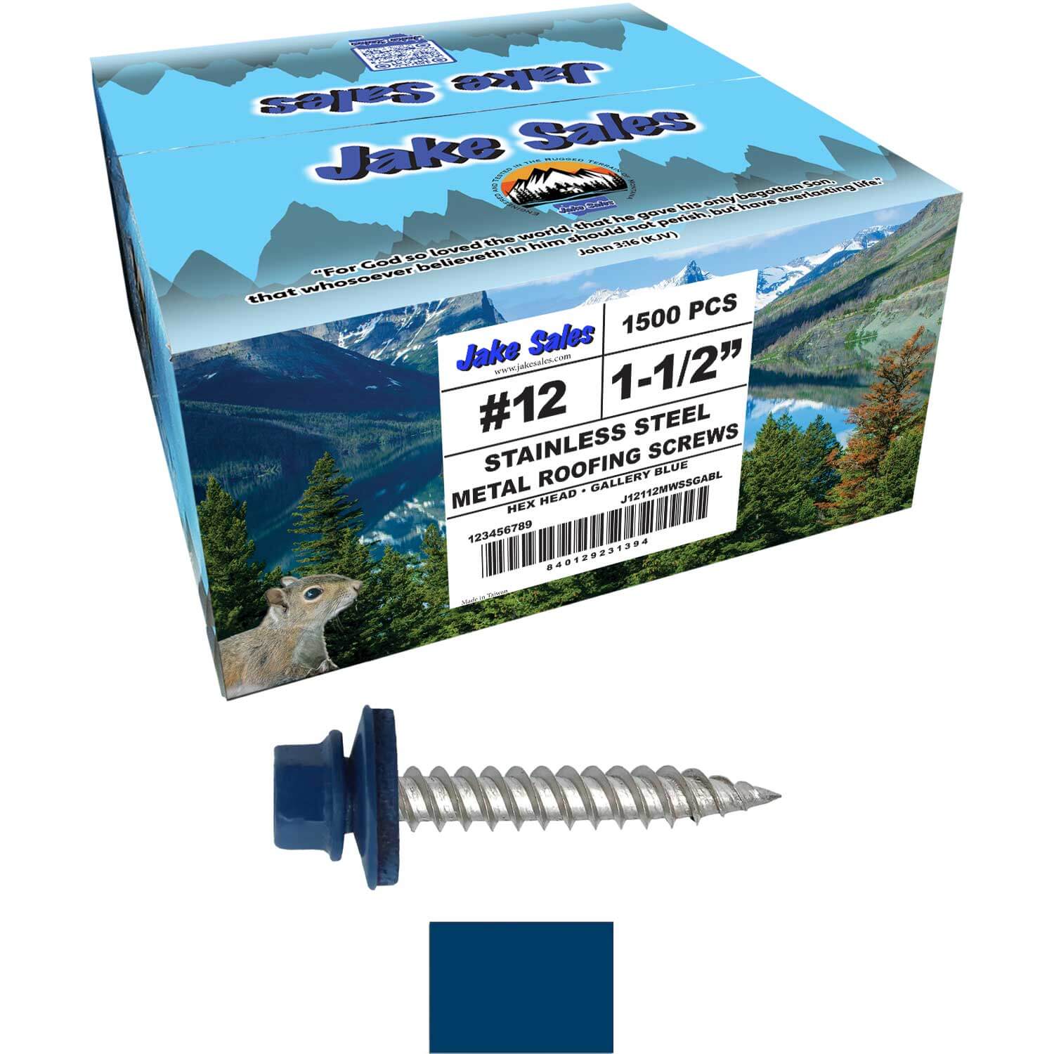 12 x 1-1/2" Stainless Steel Metal Roofing Screw - Hex Washer Head - Self starting/self tapping - EPDM washer. Colored head. - Image 72