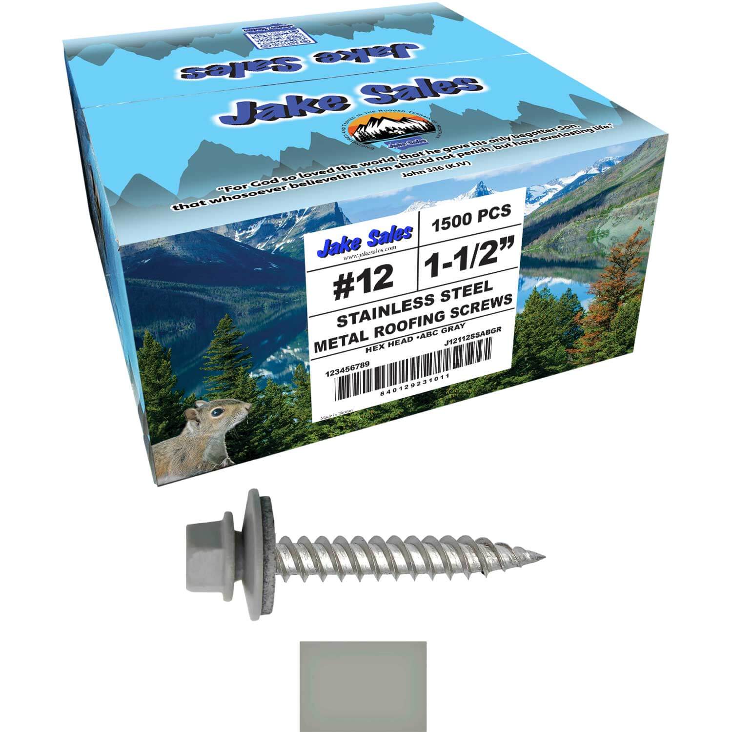 12 x 1-1/2" Stainless Steel Metal Roofing Screw - Hex Washer Head - Self starting/self tapping - EPDM washer. Colored head. - Image 75