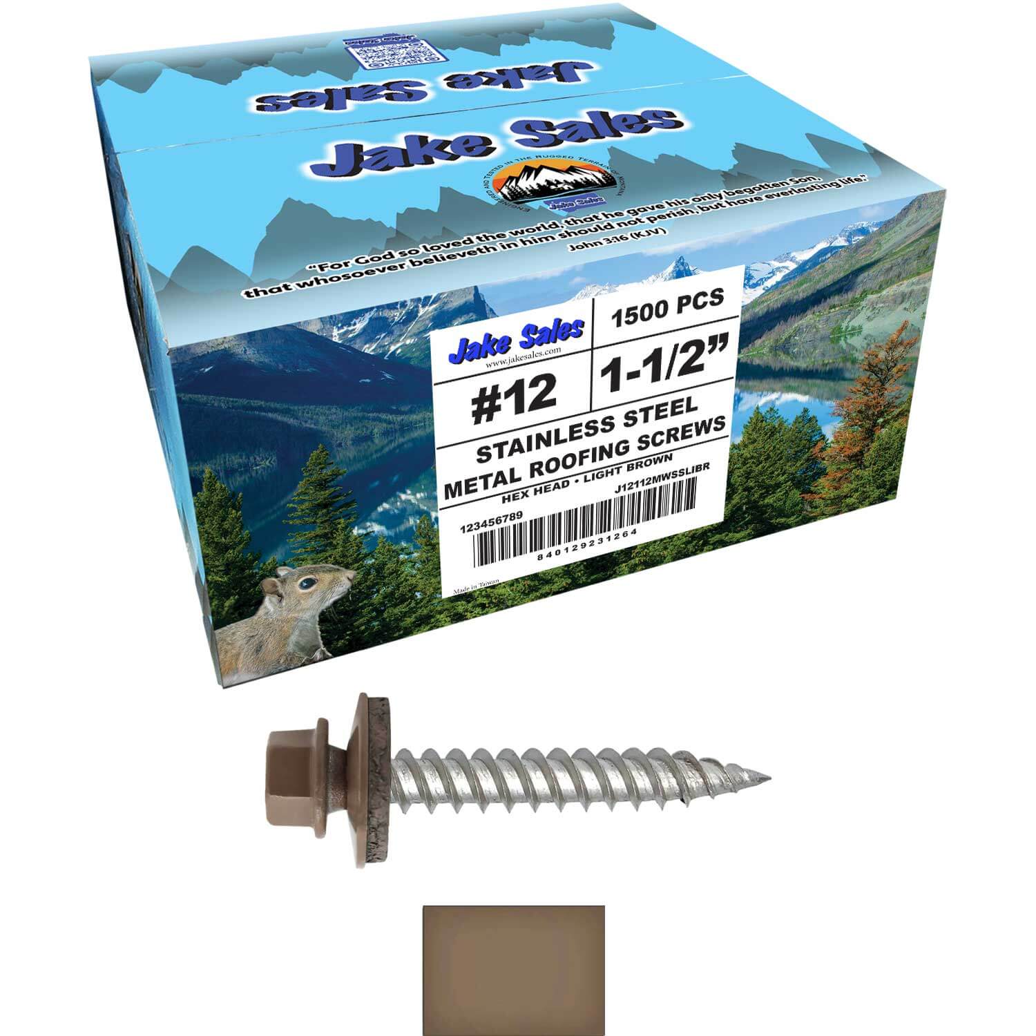 12 x 1-1/2" Stainless Steel Metal Roofing Screw - Hex Washer Head - Self starting/self tapping - EPDM washer. Colored head. - Image 98