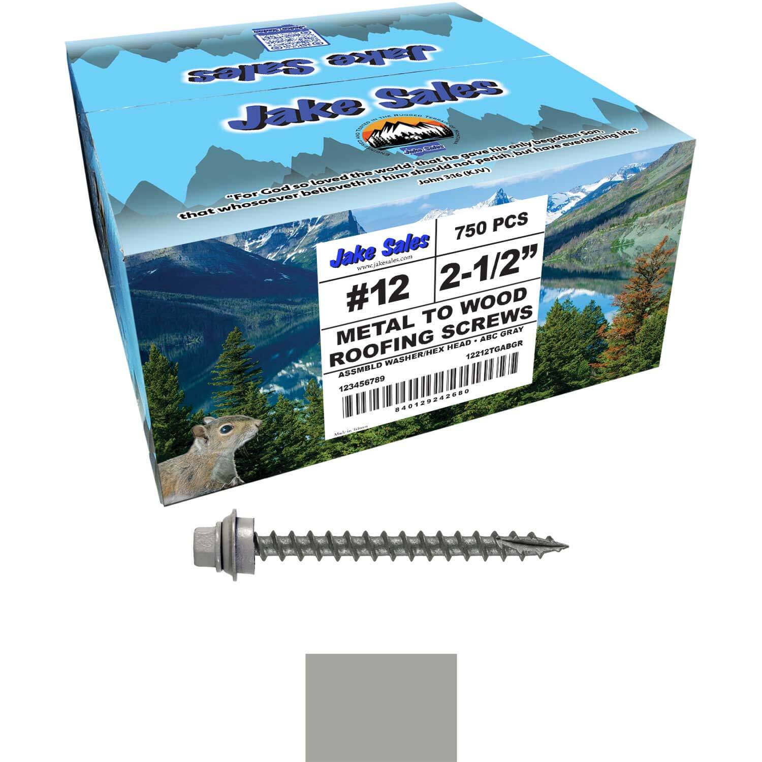 12 X 2-1/2" Metal Roofing Screws For OSB and Plywood - Galvanized Metal to Wood Type 17 Tip - 1/4" Hex Head - Assembled EPDM Washer - Image 34