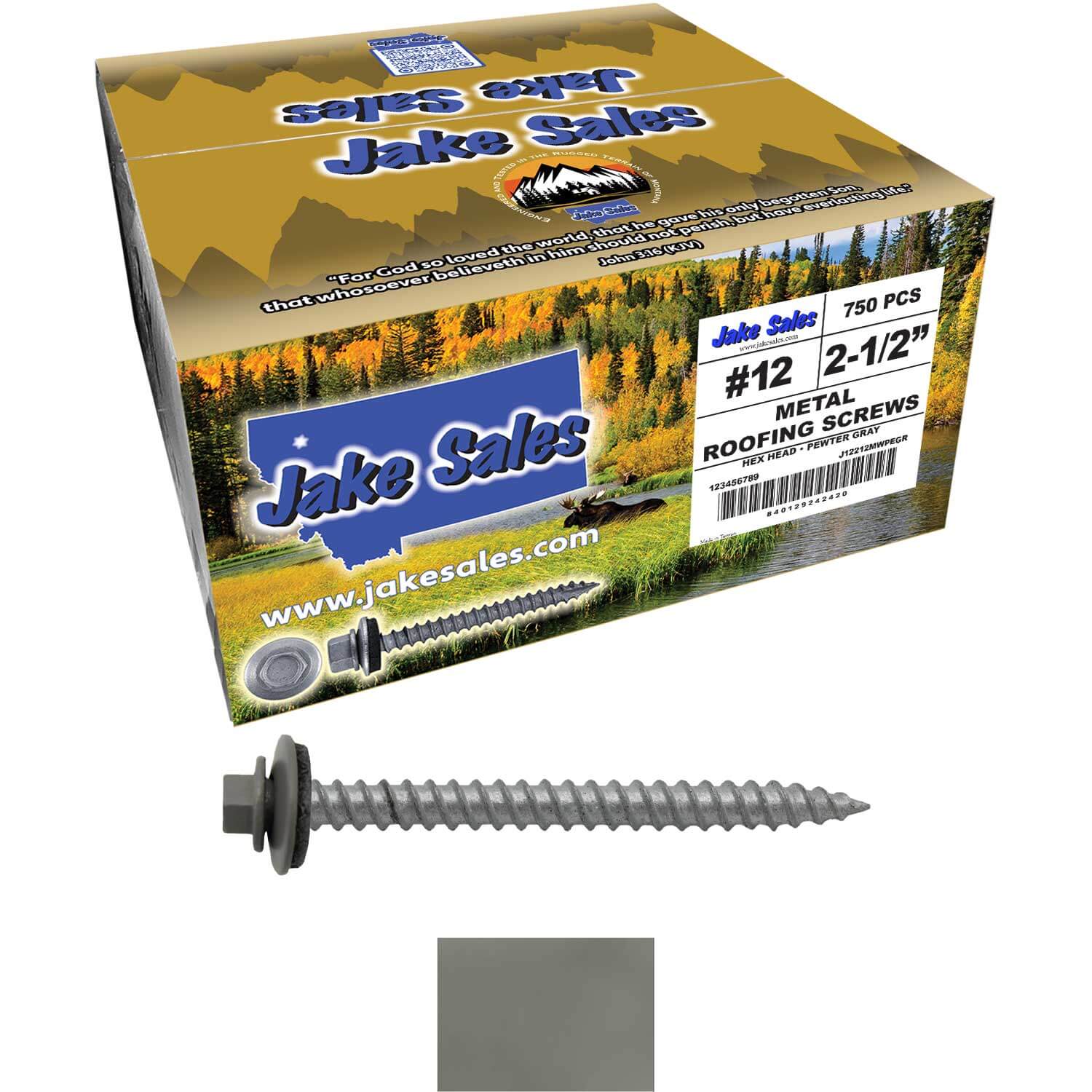 #12 x 2-1/2" RE-GRIP METAL ROOFING SCREWS - Hex Washer Head - Self starting/self tapping - EPDM washer. Colored head. - Image 107