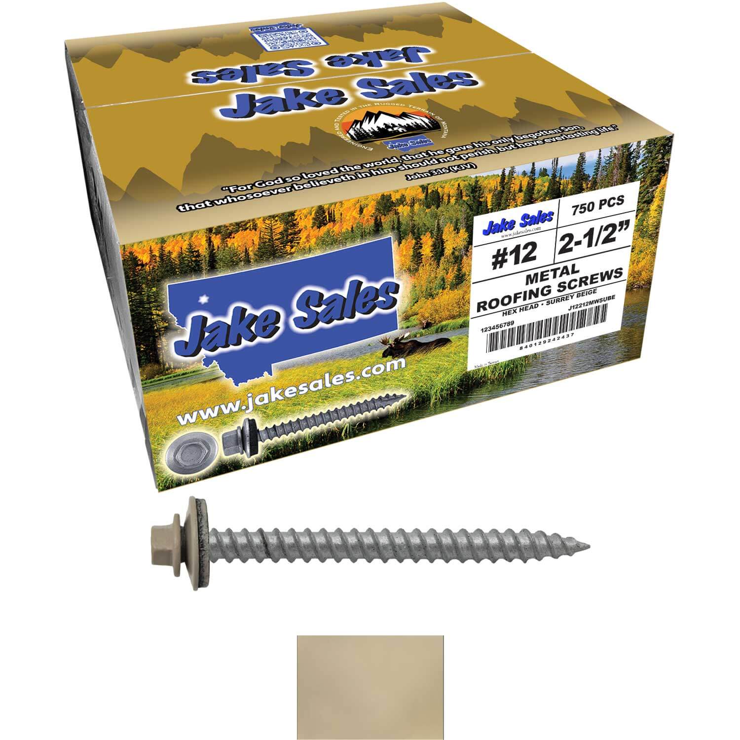 #12 x 2-1/2" RE-GRIP METAL ROOFING SCREWS - Hex Washer Head - Self starting/self tapping - EPDM washer. Colored head. - Image 114