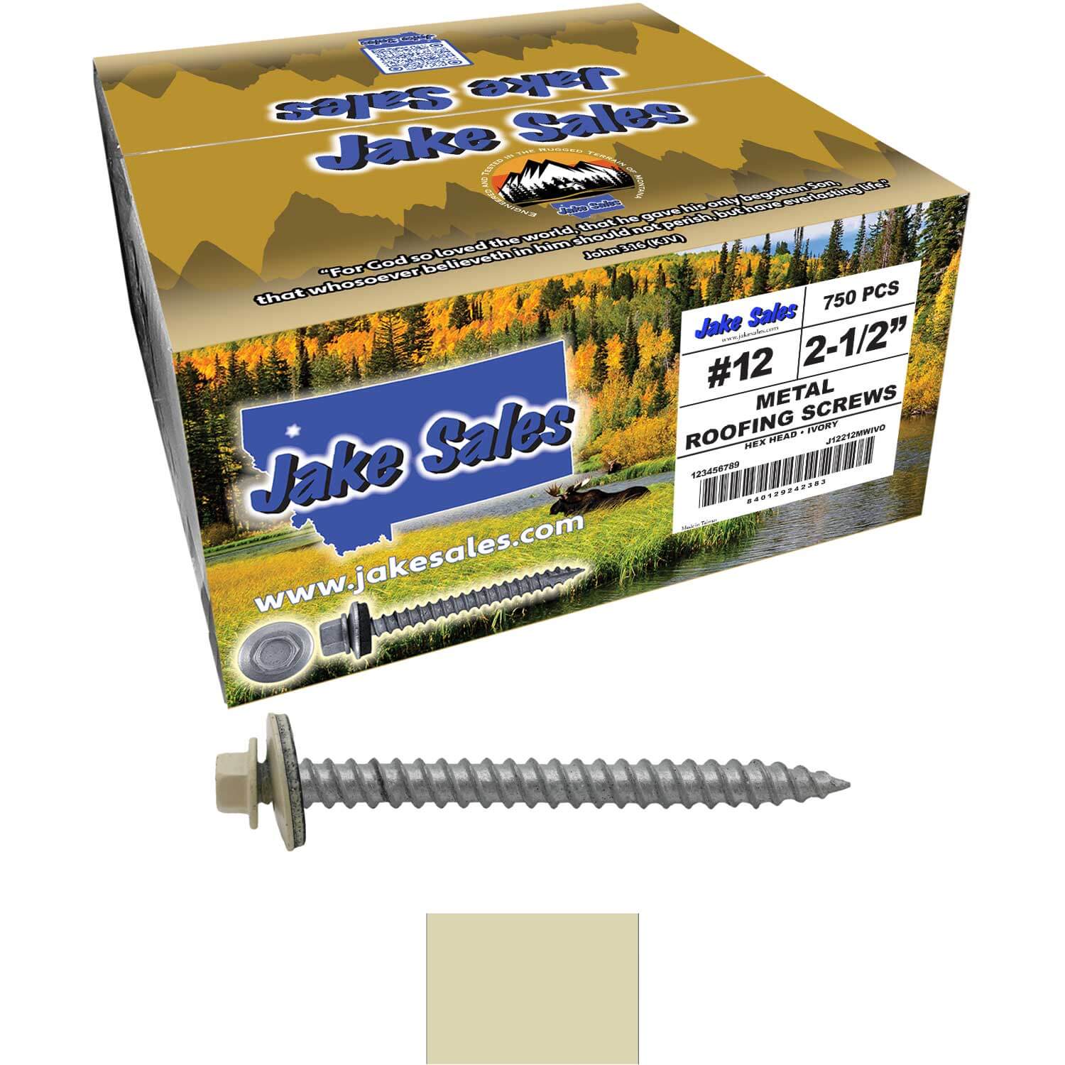 #12 x 2-1/2" RE-GRIP METAL ROOFING SCREWS - Hex Washer Head - Self starting/self tapping - EPDM washer. Colored head. - Image 93