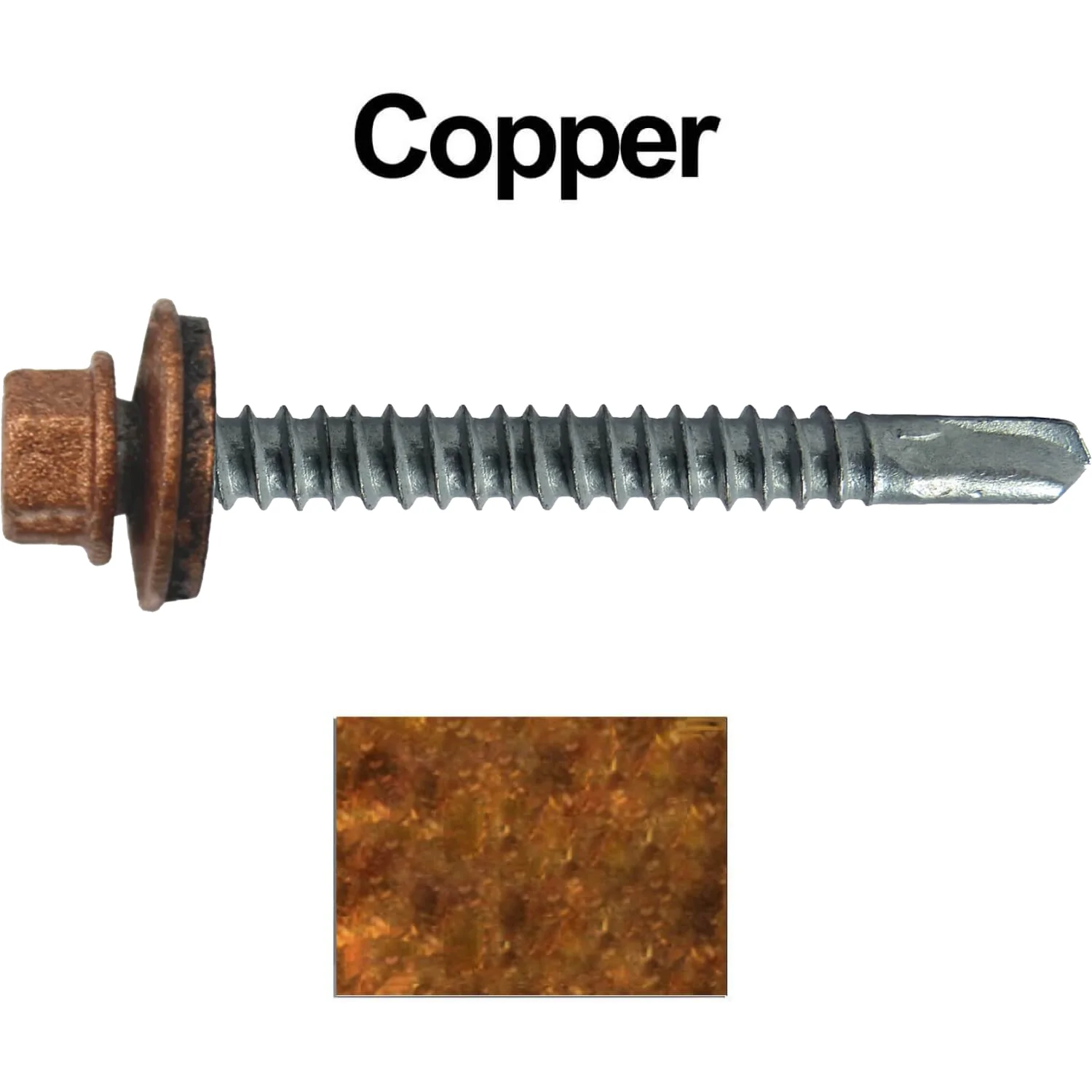 #12 x 2-1/2" Metal to Metal Type #3 Metal Roofing Screws - Hex Head Drill Point - 9/16" EPDM Washer. Colored head. - Image 68