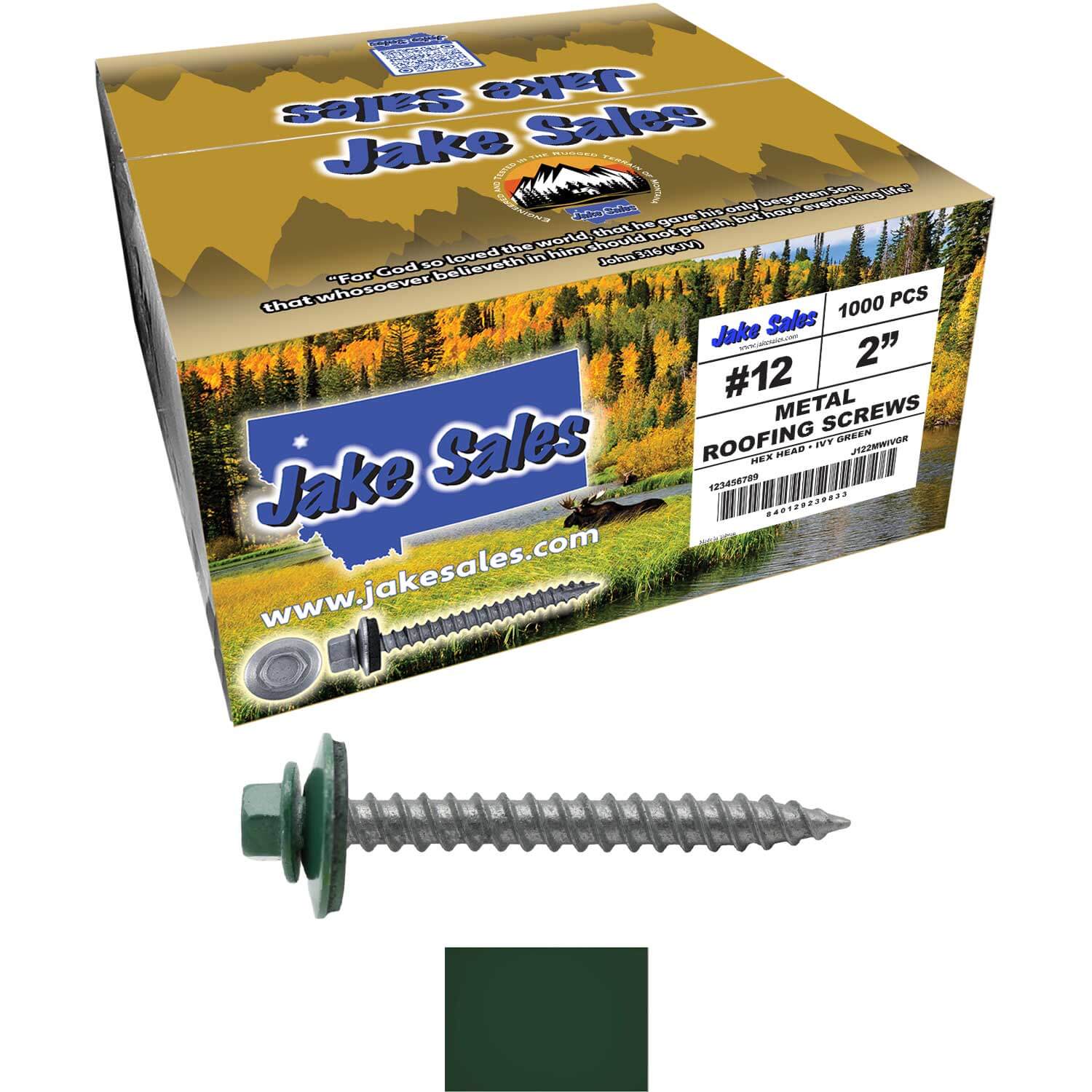 #12 x 2" RE-GRIP METAL ROOFING SCREWS - Hex Washer Head - Self starting/self tapping - EPDM washer. Colored head. - Image 51