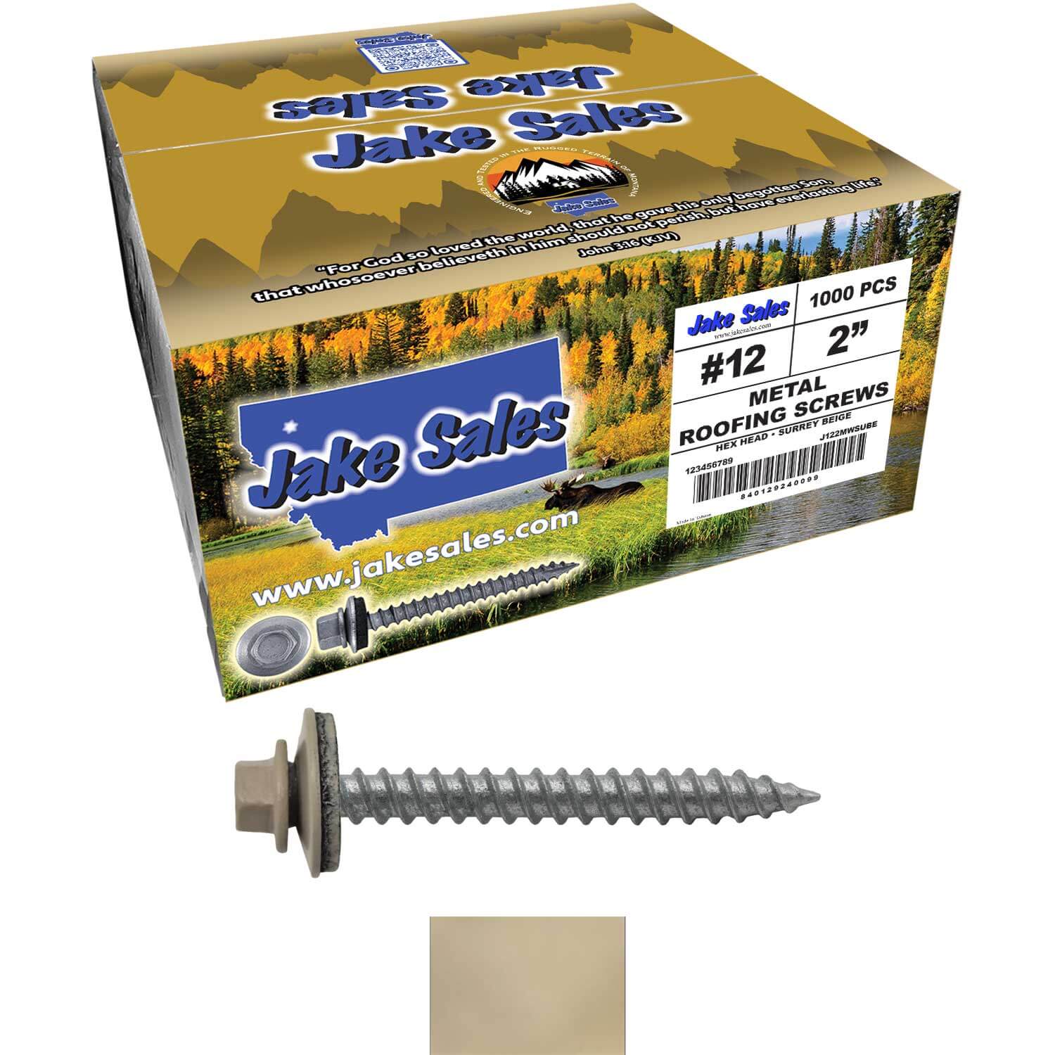 #12 x 2" RE-GRIP METAL ROOFING SCREWS - Hex Washer Head - Self starting/self tapping - EPDM washer. Colored head. - Image 82
