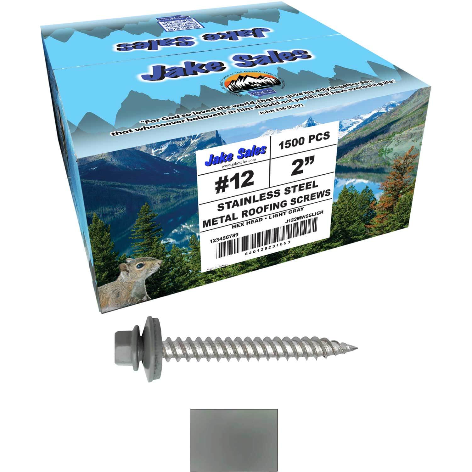 12 x 2"  Stainless Steel Metal Roofing Screw - Hex ReGrip Washer Head - Self starting/self tapping - EPDM washer. Colored head. - Image 101
