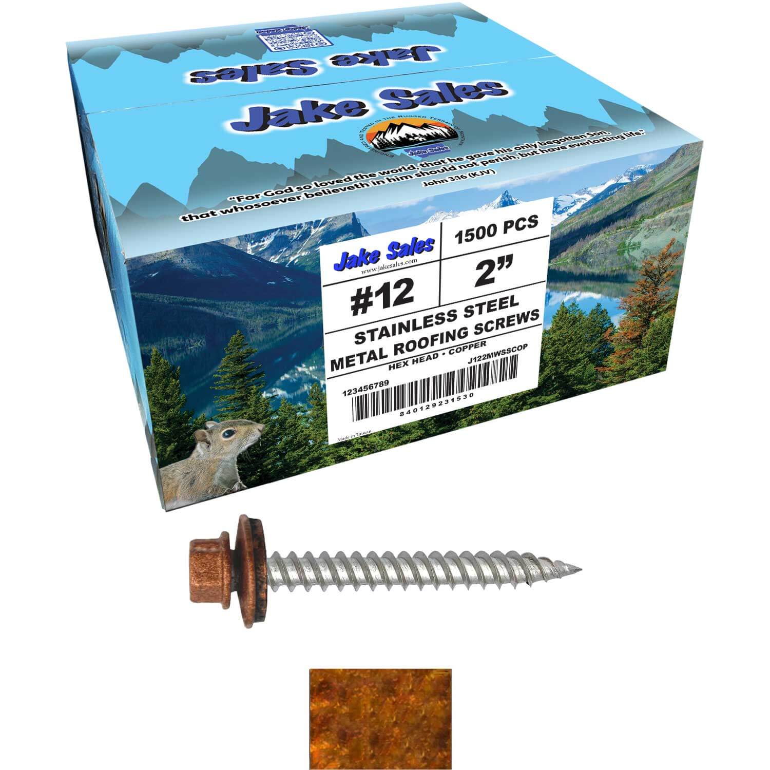 12 x 2"  Stainless Steel Metal Roofing Screw - Hex ReGrip Washer Head - Self starting/self tapping - EPDM washer. Colored head. - Image 70
