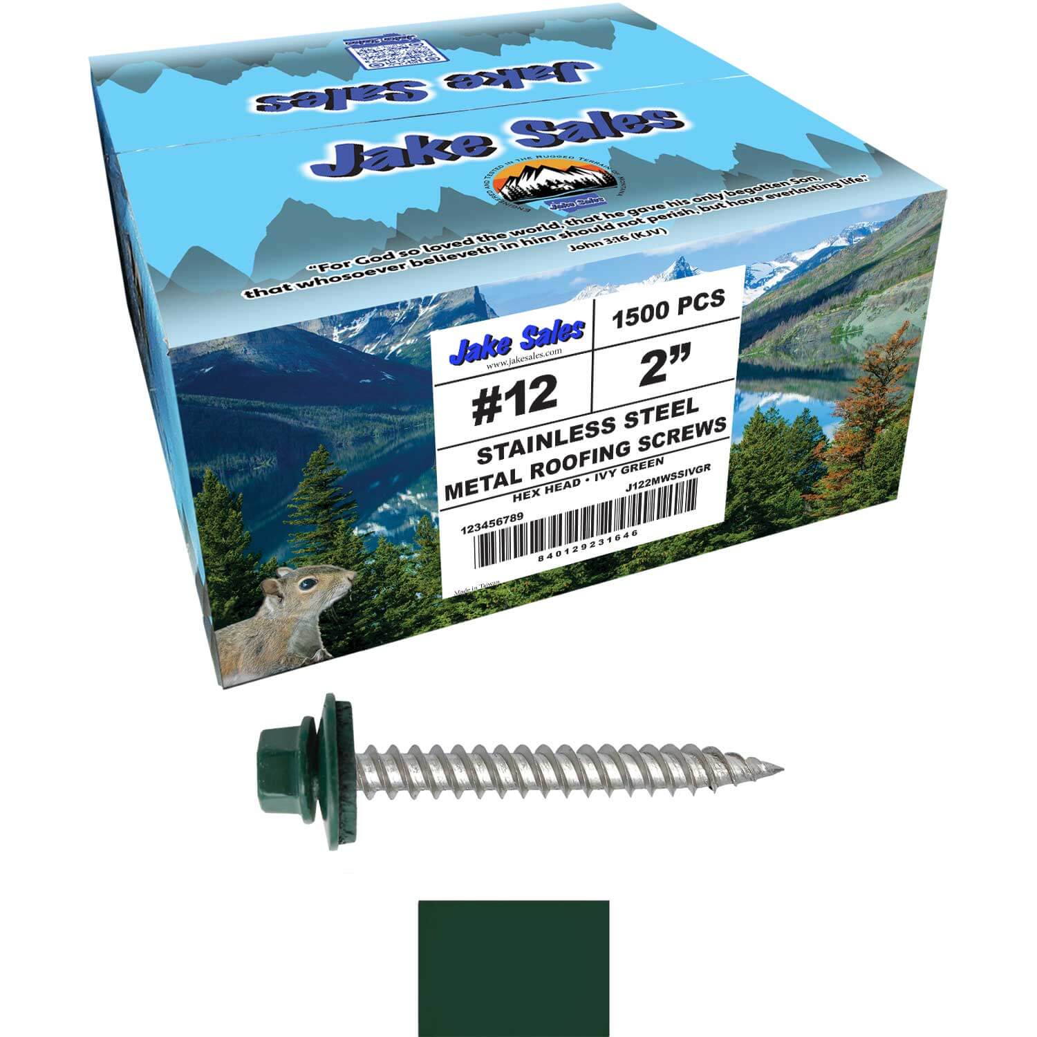12 x 2"  Stainless Steel Metal Roofing Screw - Hex ReGrip Washer Head - Self starting/self tapping - EPDM washer. Colored head. - Image 96