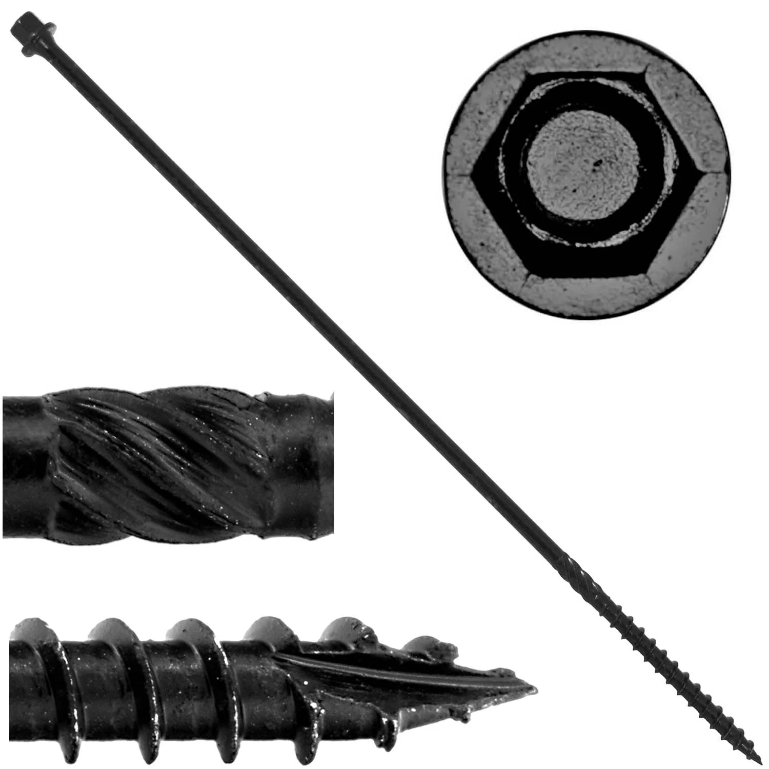 #14 Heavy-Duty Black Timber, Log & Structural Wood Screws - Exterior Coated - Use for Fastening Ledger Boards, Large Timbers, Logs and more. - Image 5