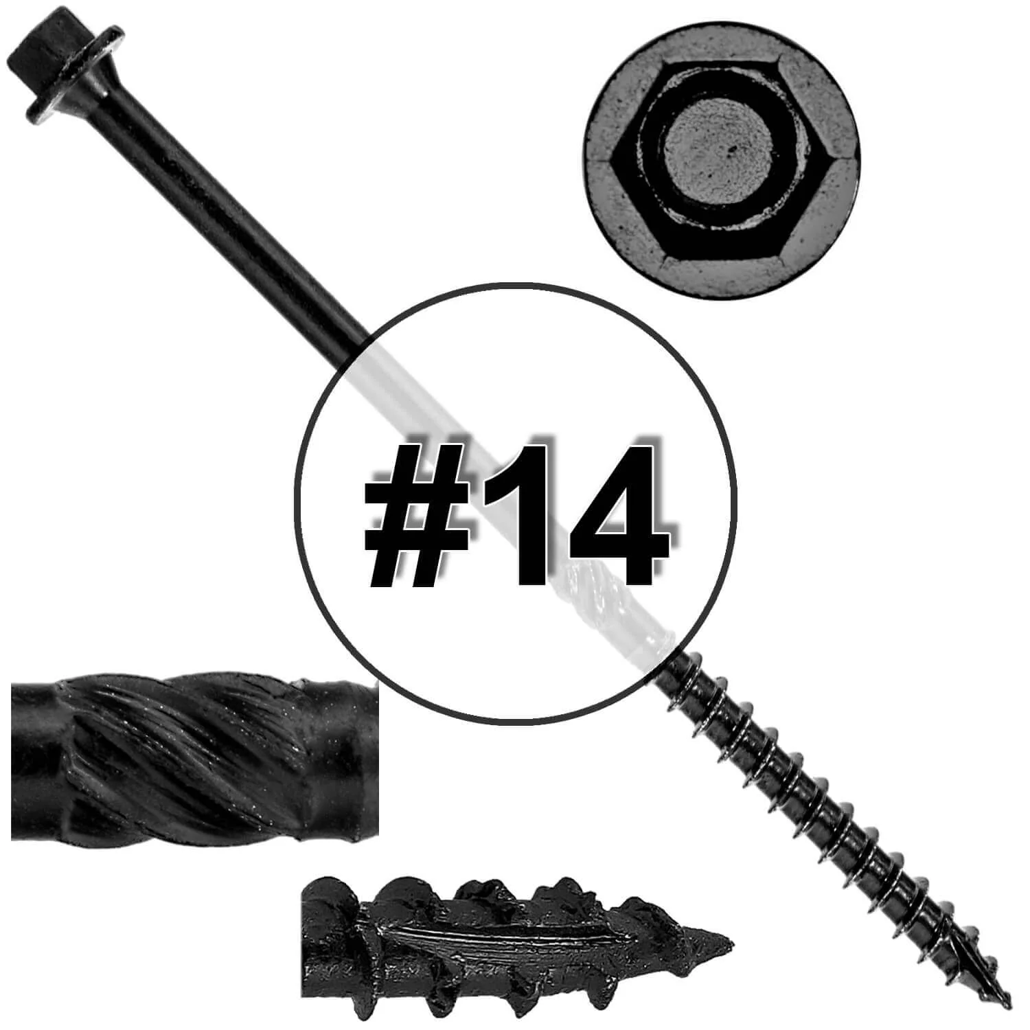 #14 Heavy-Duty Black Timber, Log & Structural Wood Screws - Exterior Coated - Use for Fastening Ledger Boards, Large Timbers, Logs and more. - Image 86