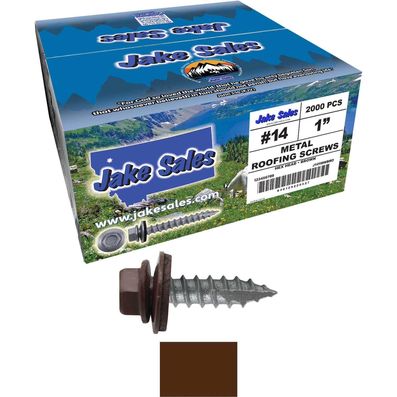 #14 x 1" Metal ROOFING SCREWS - Hex Washer Head - Self starting/self tapping - EPDM washer. Colored head. - Image 86