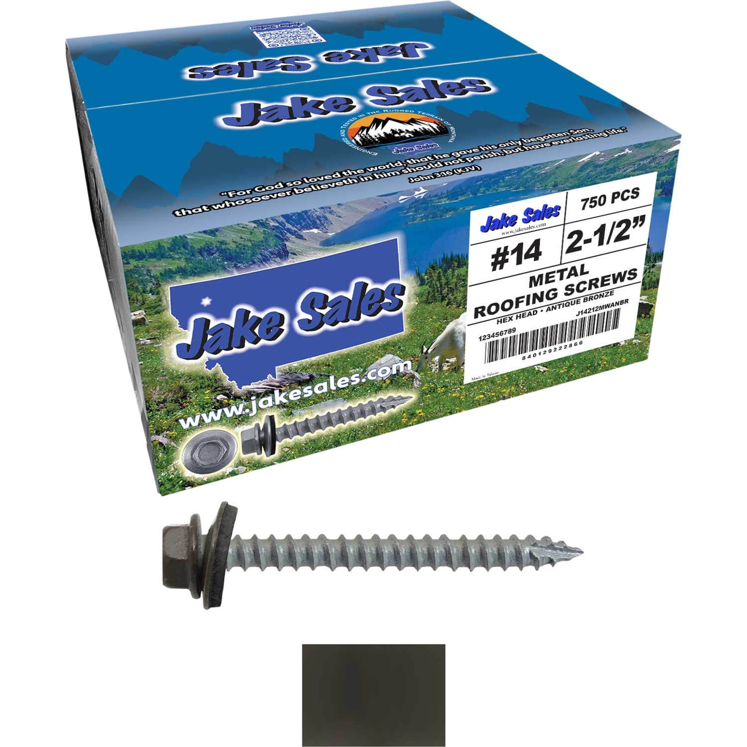 #14 x 2-1/2" Metal ROOFING SCREWS - Hex Washer Head - Self starting/self tapping - EPDM washer. Colored head. - Image 39