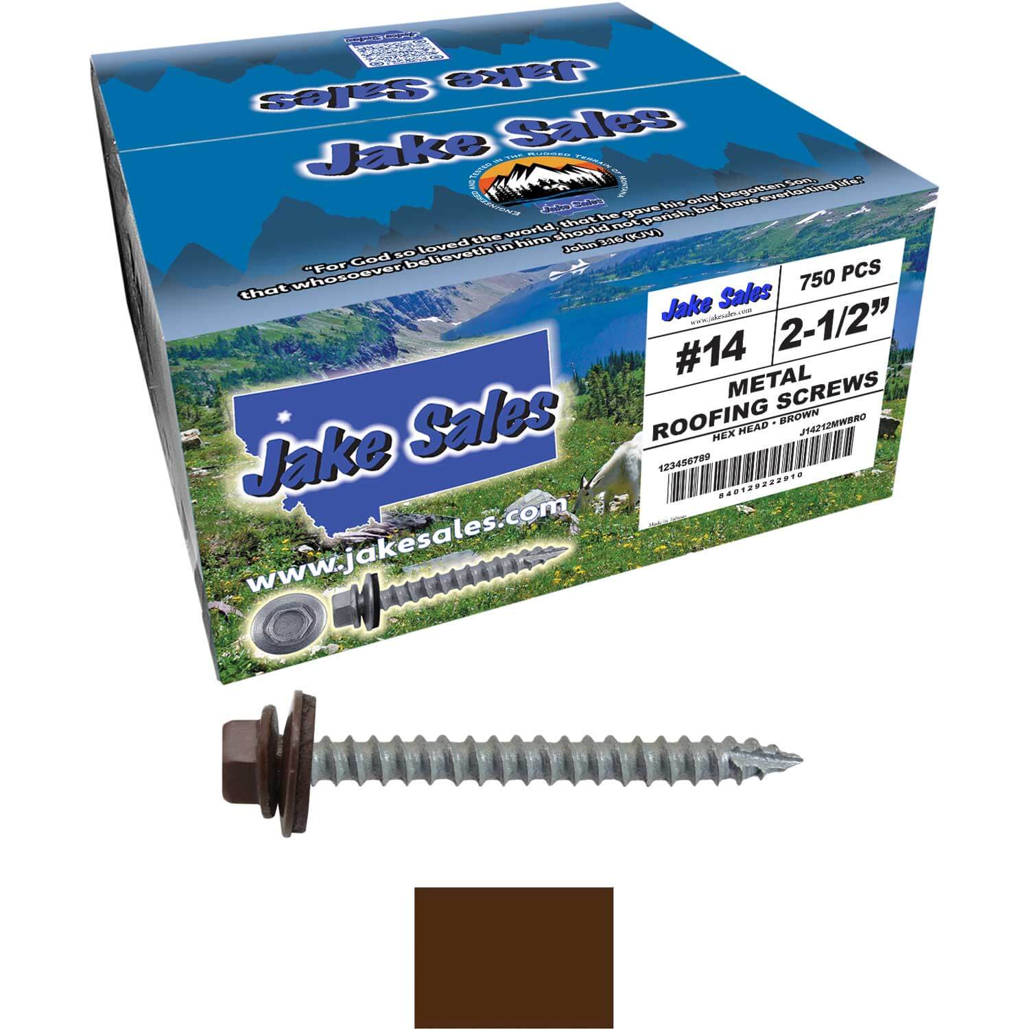 #14 x 2-1/2" Metal ROOFING SCREWS - Hex Washer Head - Self starting/self tapping - EPDM washer. Colored head. - Image 44