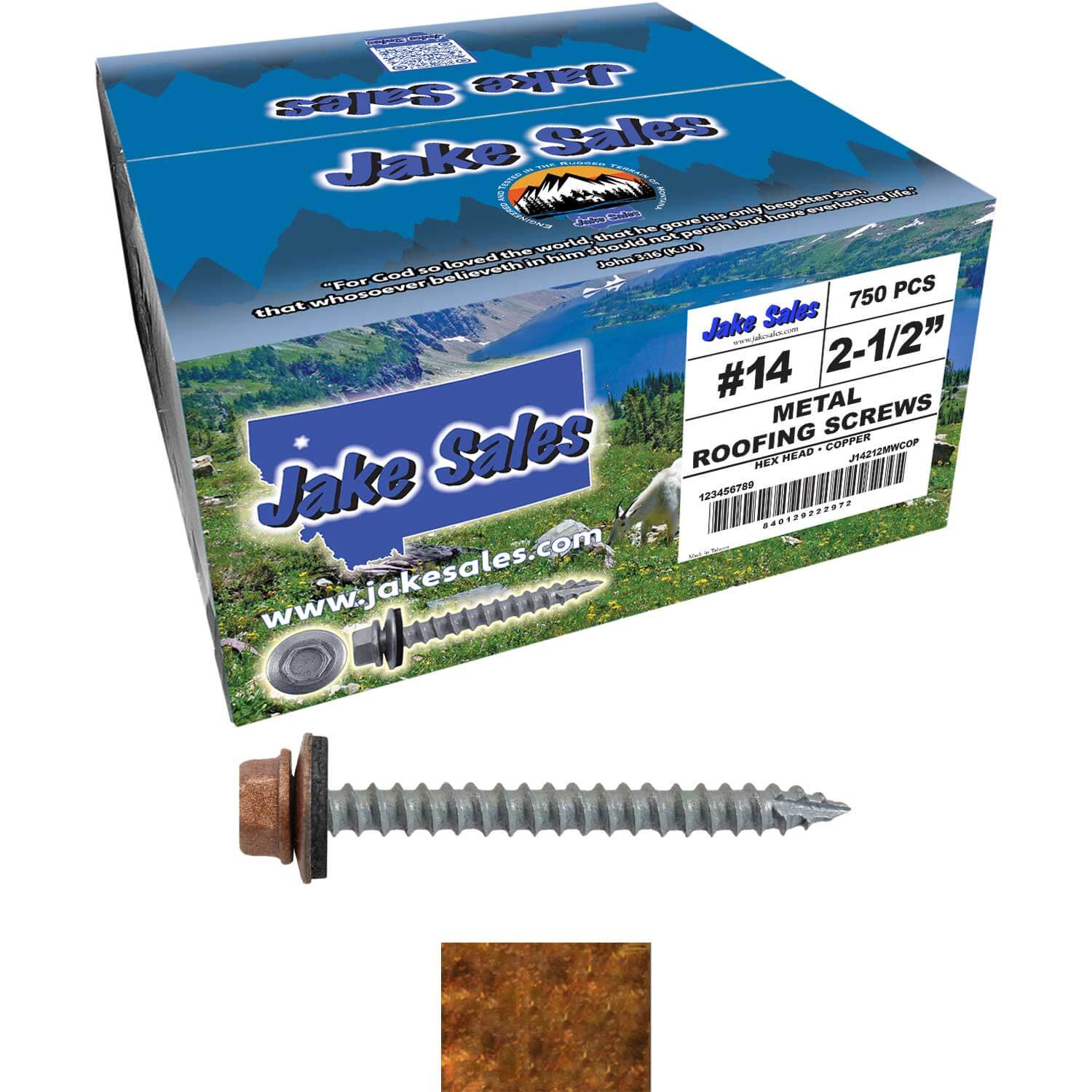 #14 x 2-1/2" Metal ROOFING SCREWS - Hex Washer Head - Self starting/self tapping - EPDM washer. Colored head. - Image 50