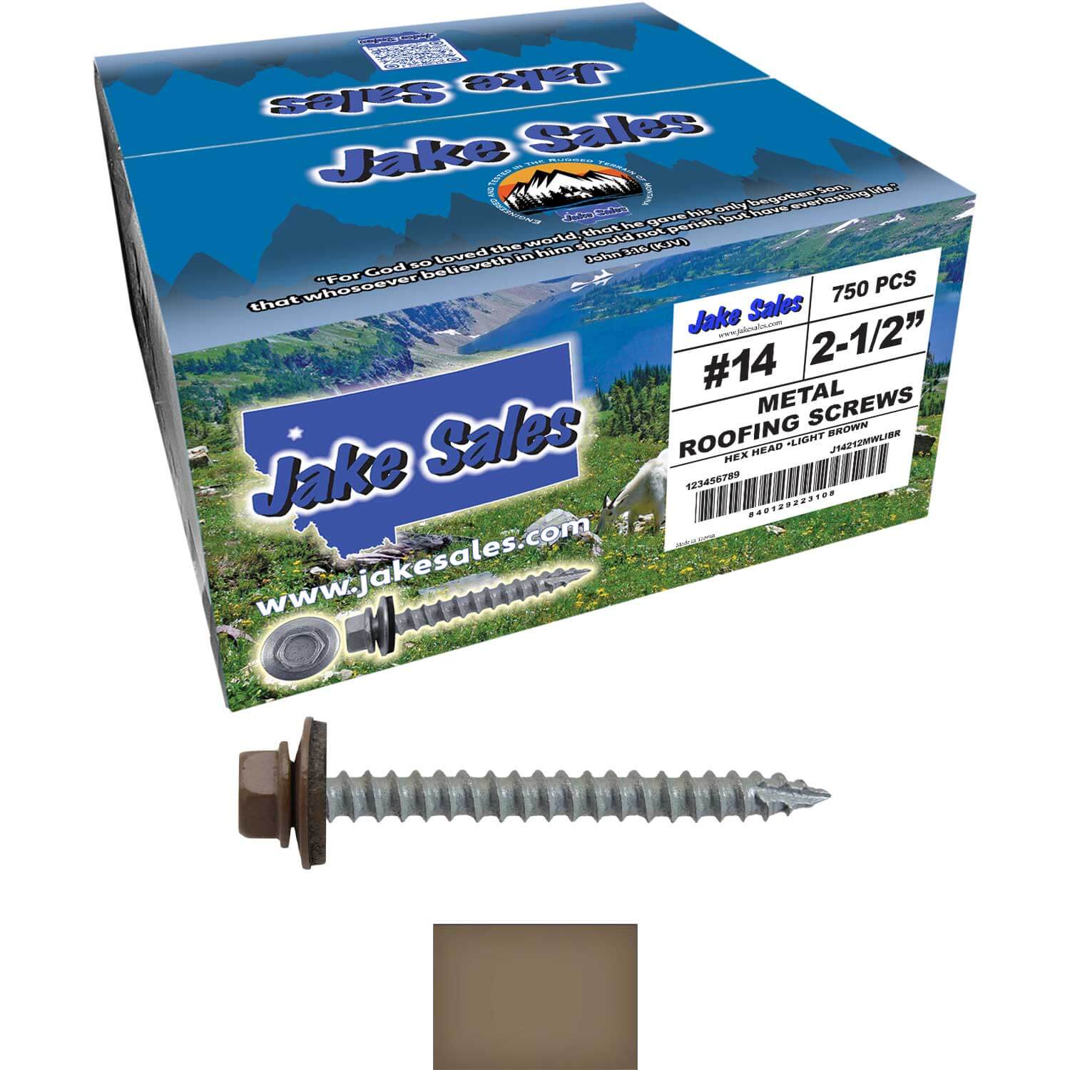 #14 x 2-1/2" Metal ROOFING SCREWS - Hex Washer Head - Self starting/self tapping - EPDM washer. Colored head. - Image 63