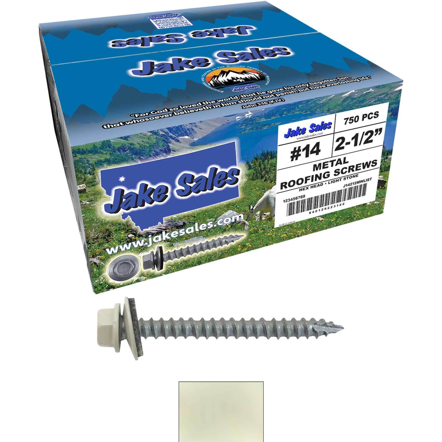 #14 x 2-1/2" Metal ROOFING SCREWS - Hex Washer Head - Self starting/self tapping - EPDM washer. Colored head. - Image 65