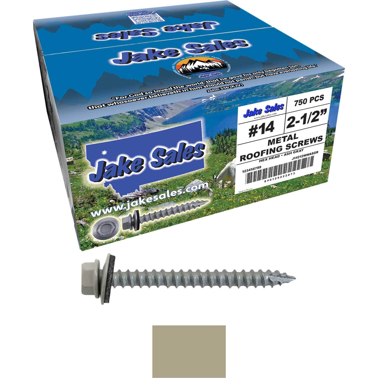 #14 x 2-1/2" Metal ROOFING SCREWS - Hex Washer Head - Self starting/self tapping - EPDM washer. Colored head. - Image 79
