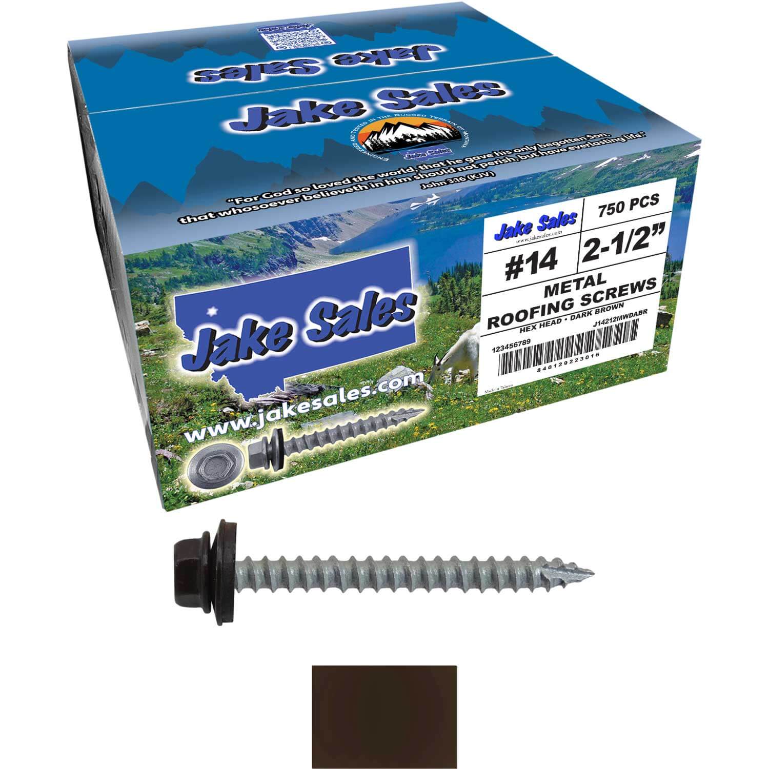#14 x 2-1/2" Metal ROOFING SCREWS - Hex Washer Head - Self starting/self tapping - EPDM washer. Colored head. - Image 93