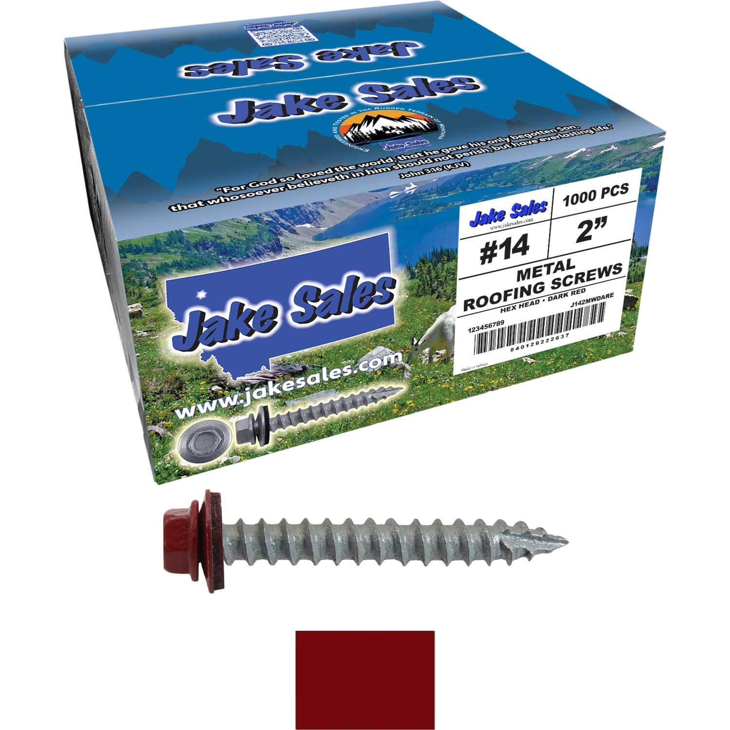 #14 x 2" Metal ROOFING SCREWS - Hex Washer Head - Self starting/self tapping - EPDM washer. Colored head. - Image 104