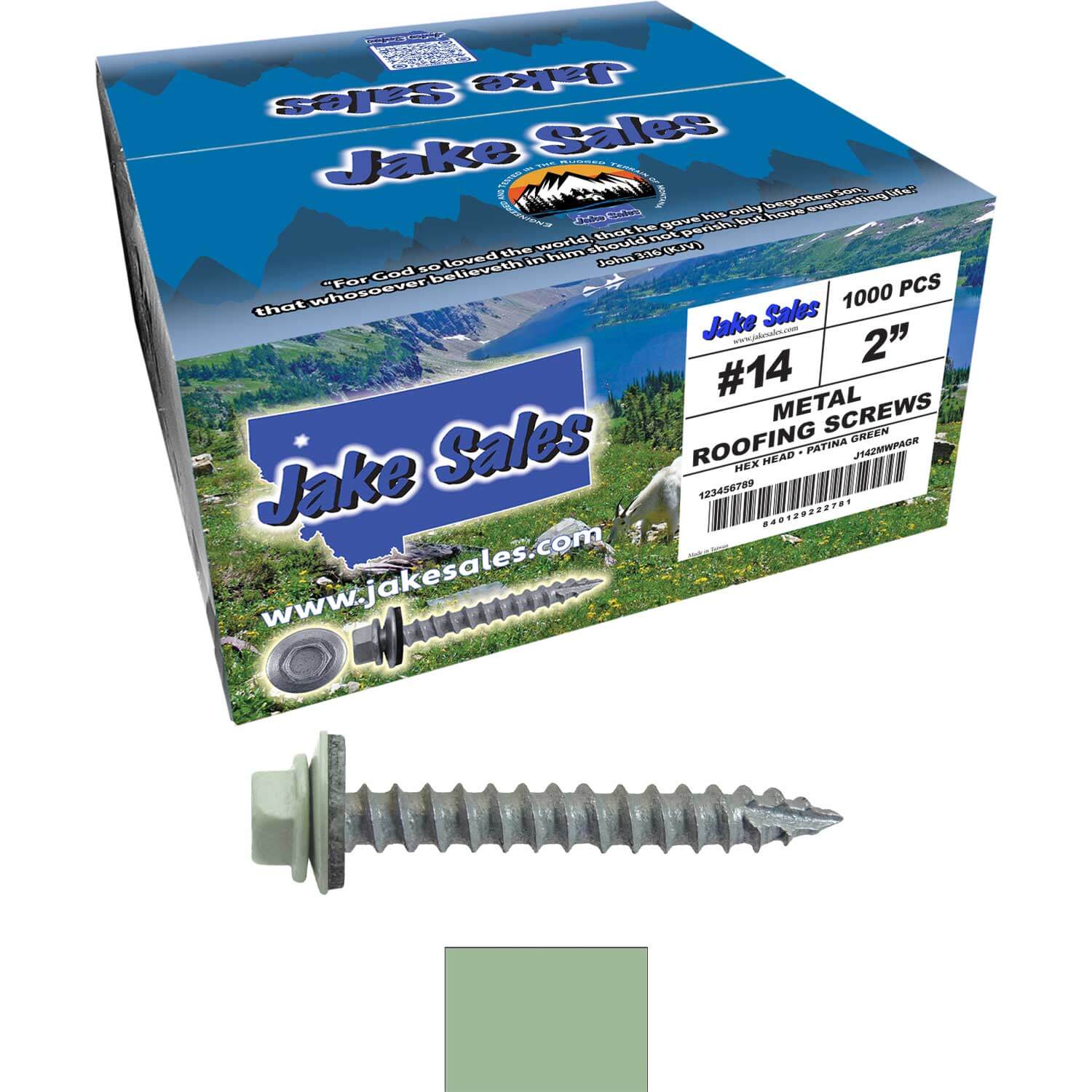 #14 x 2" Metal ROOFING SCREWS - Hex Washer Head - Self starting/self tapping - EPDM washer. Colored head. - Image 213
