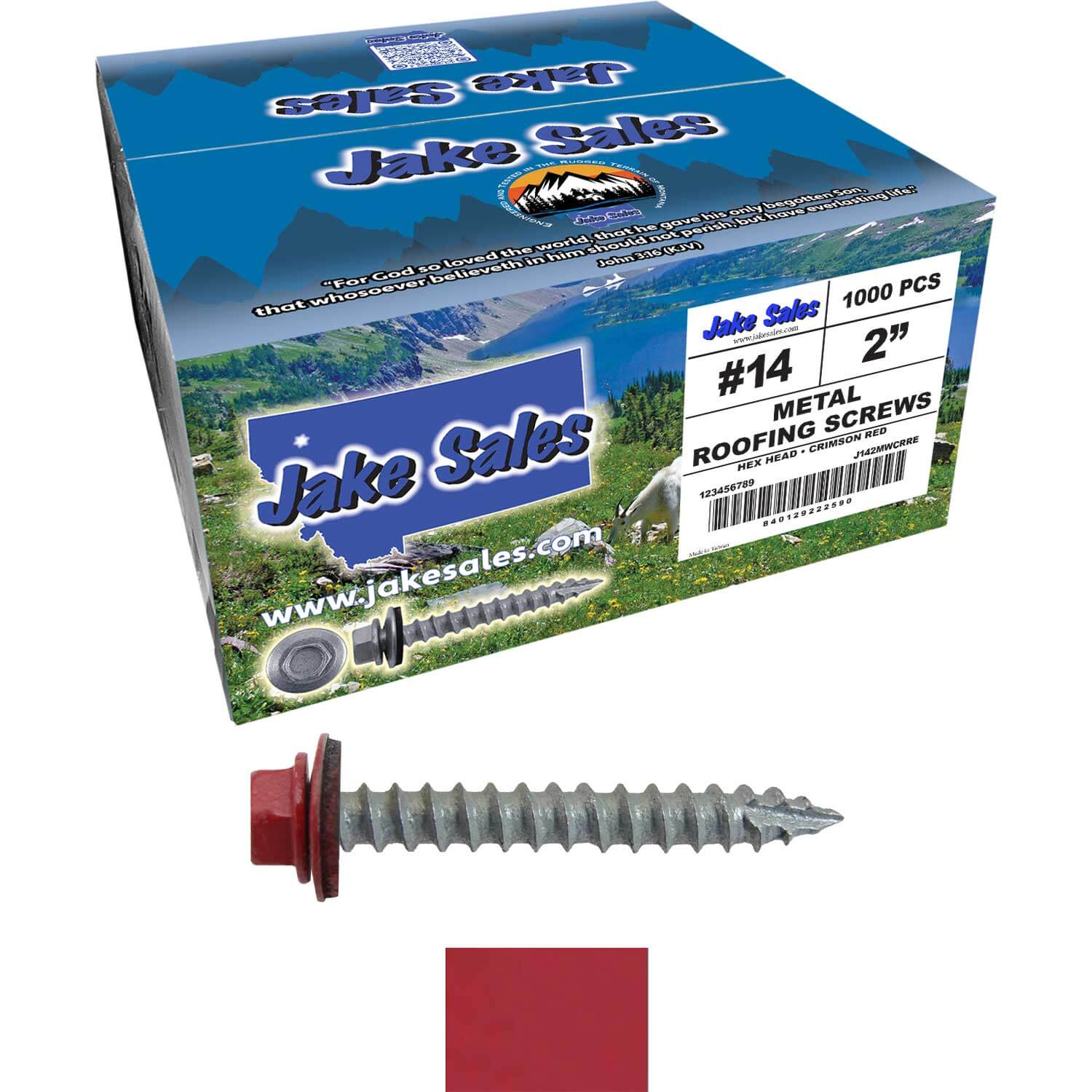 #14 x 2" Metal ROOFING SCREWS - Hex Washer Head - Self starting/self tapping - EPDM washer. Colored head. - Image 232
