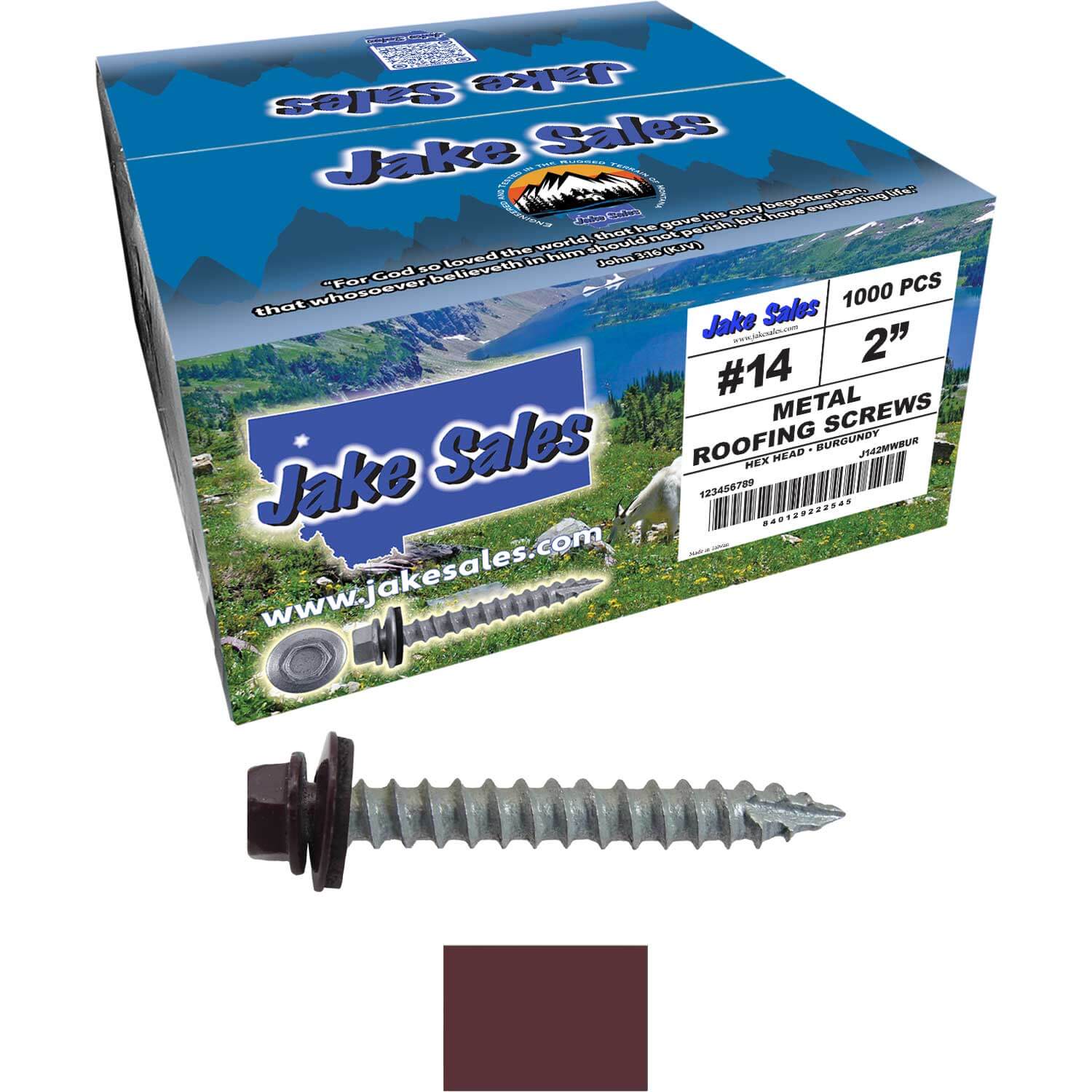 #14 x 2" Metal ROOFING SCREWS - Hex Washer Head - Self starting/self tapping - EPDM washer. Colored head. - Image 237
