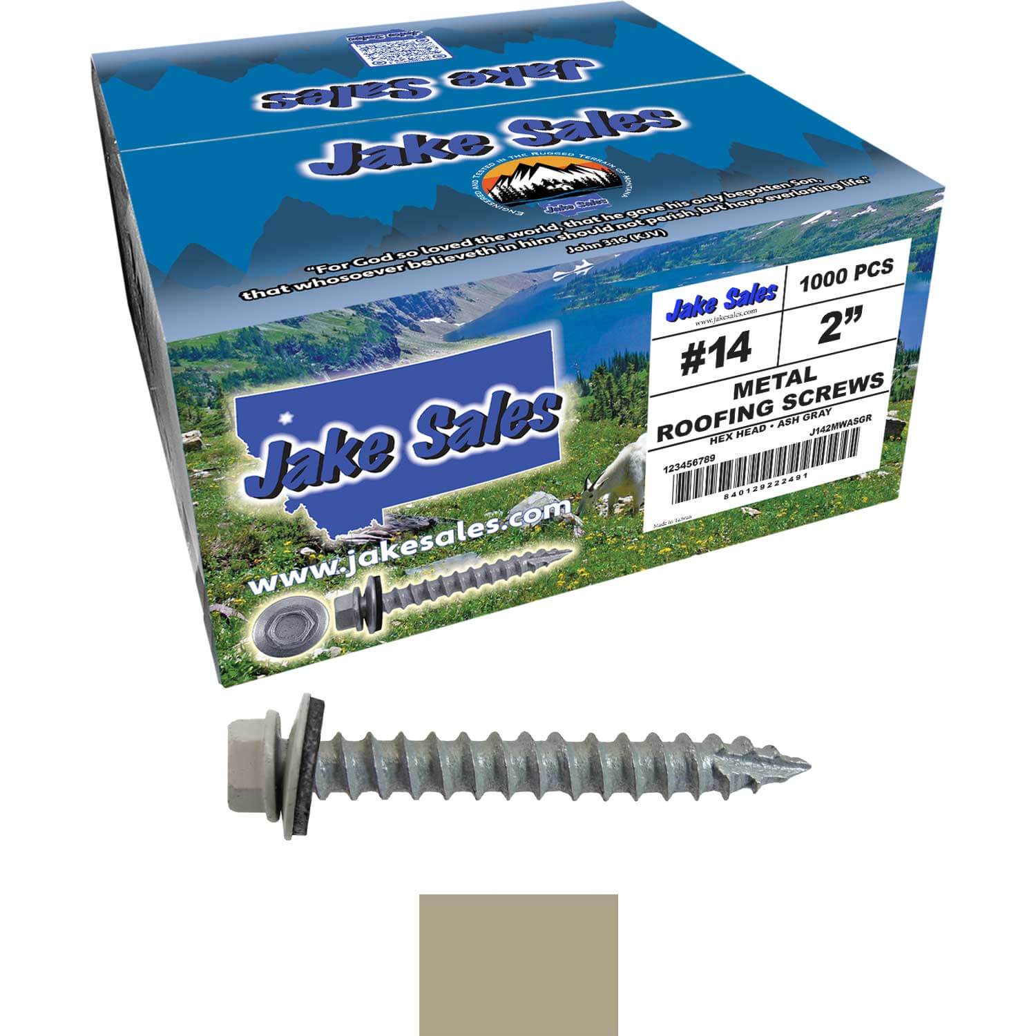 #14 x 2" Metal ROOFING SCREWS - Hex Washer Head - Self starting/self tapping - EPDM washer. Colored head. - Image 243