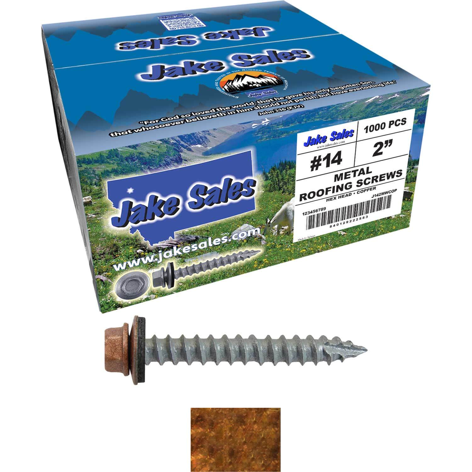 #14 x 2" Metal ROOFING SCREWS - Hex Washer Head - Self starting/self tapping - EPDM washer. Colored head. - Image 68