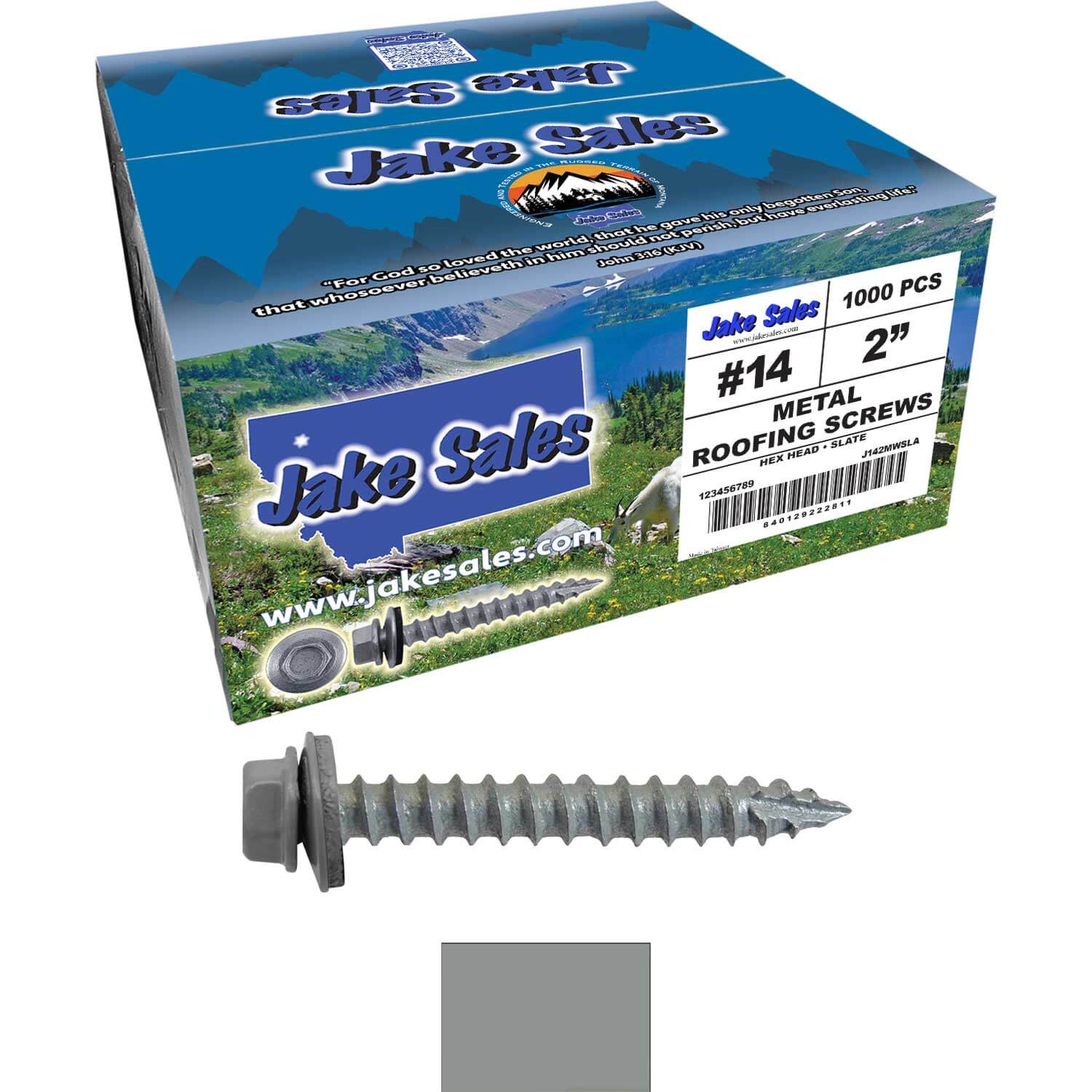 #14 x 2" Metal ROOFING SCREWS - Hex Washer Head - Self starting/self tapping - EPDM washer. Colored head. - Image 86