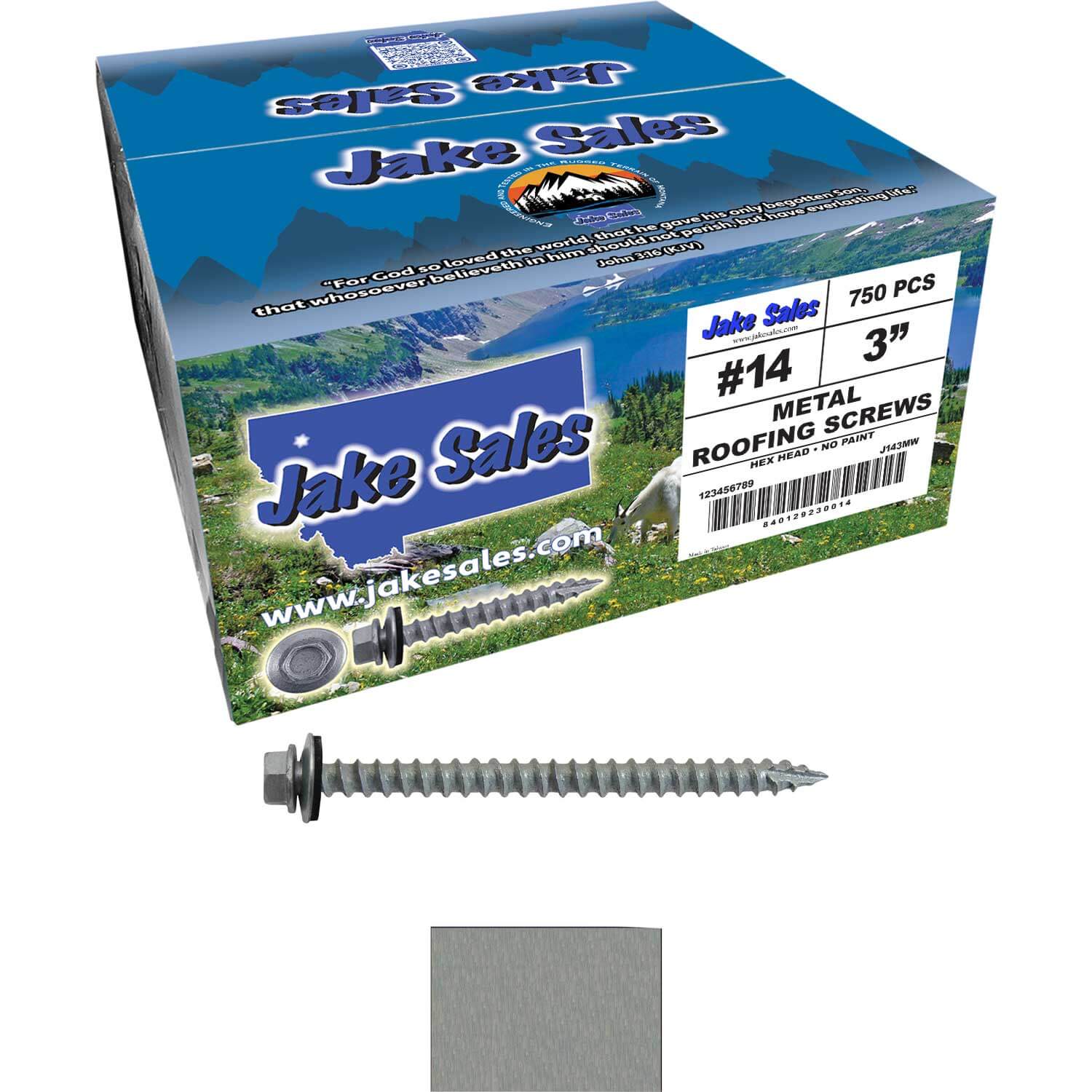 #14 x 3" Metal ROOFING SCREWS - Hex Washer Head - Self starting/self tapping - EPDM washer. Colored head. - Image 5