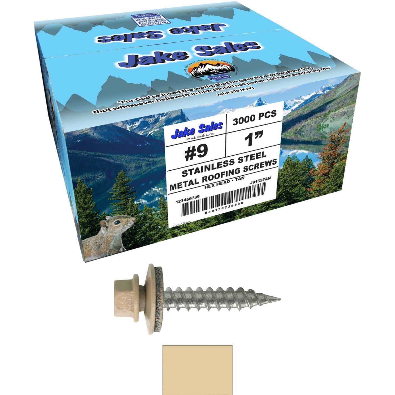 #9 x 1" Stainless Steel Metal Roofing Screws - Hex Washer Head - Self-Piercing (SP) tip metal to wood siding screws. EPDM washer. Colored head. - Image 116