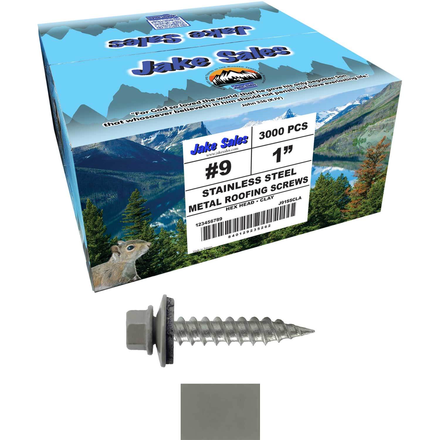 #9 x 1" Stainless Steel Metal Roofing Screws - Hex Washer Head - Self-Piercing (SP) tip metal to wood siding screws. EPDM washer. Colored head. - Image 62