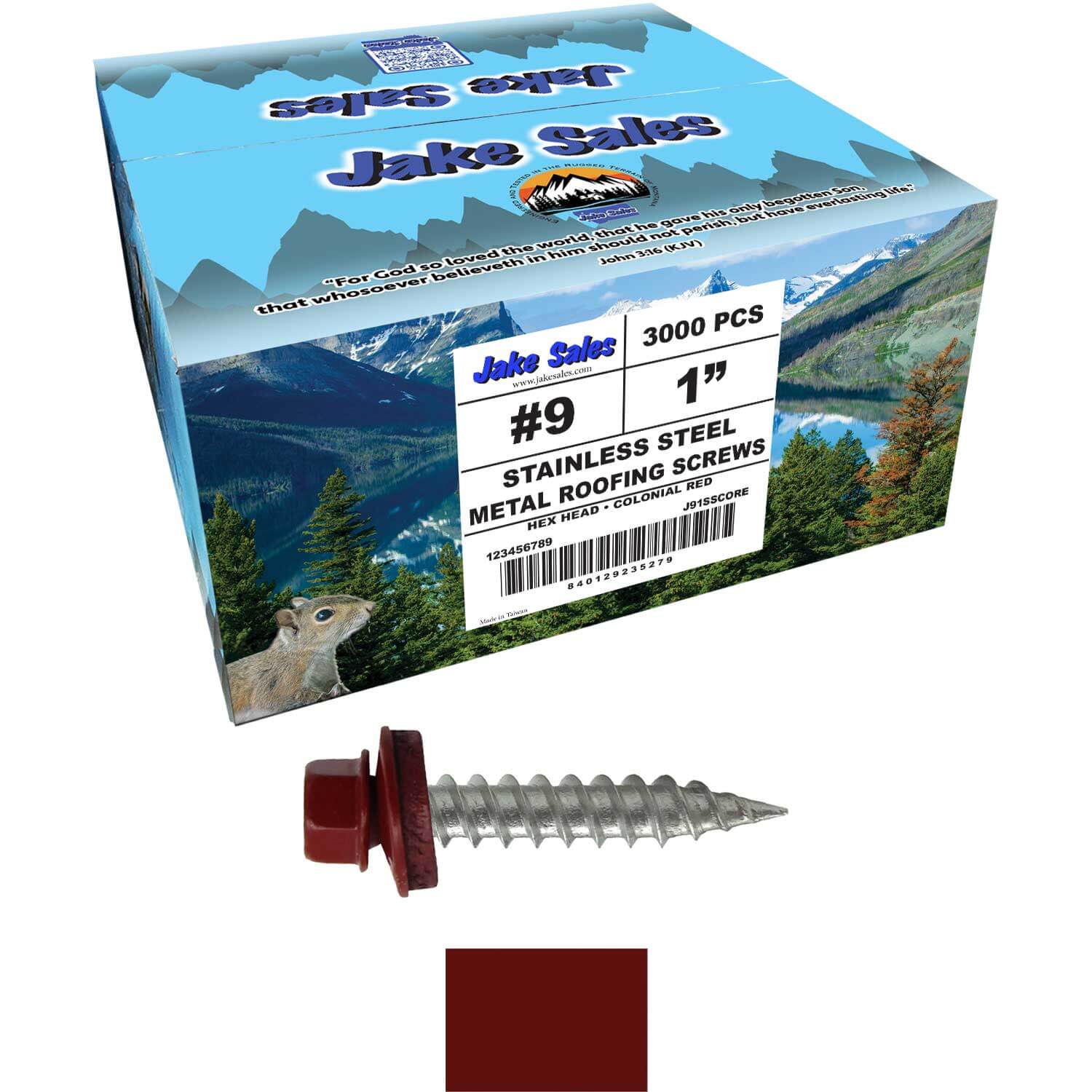 #9 x 1" Stainless Steel Metal Roofing Screws - Hex Washer Head - Self-Piercing (SP) tip metal to wood siding screws. EPDM washer. Colored head. - Image 64