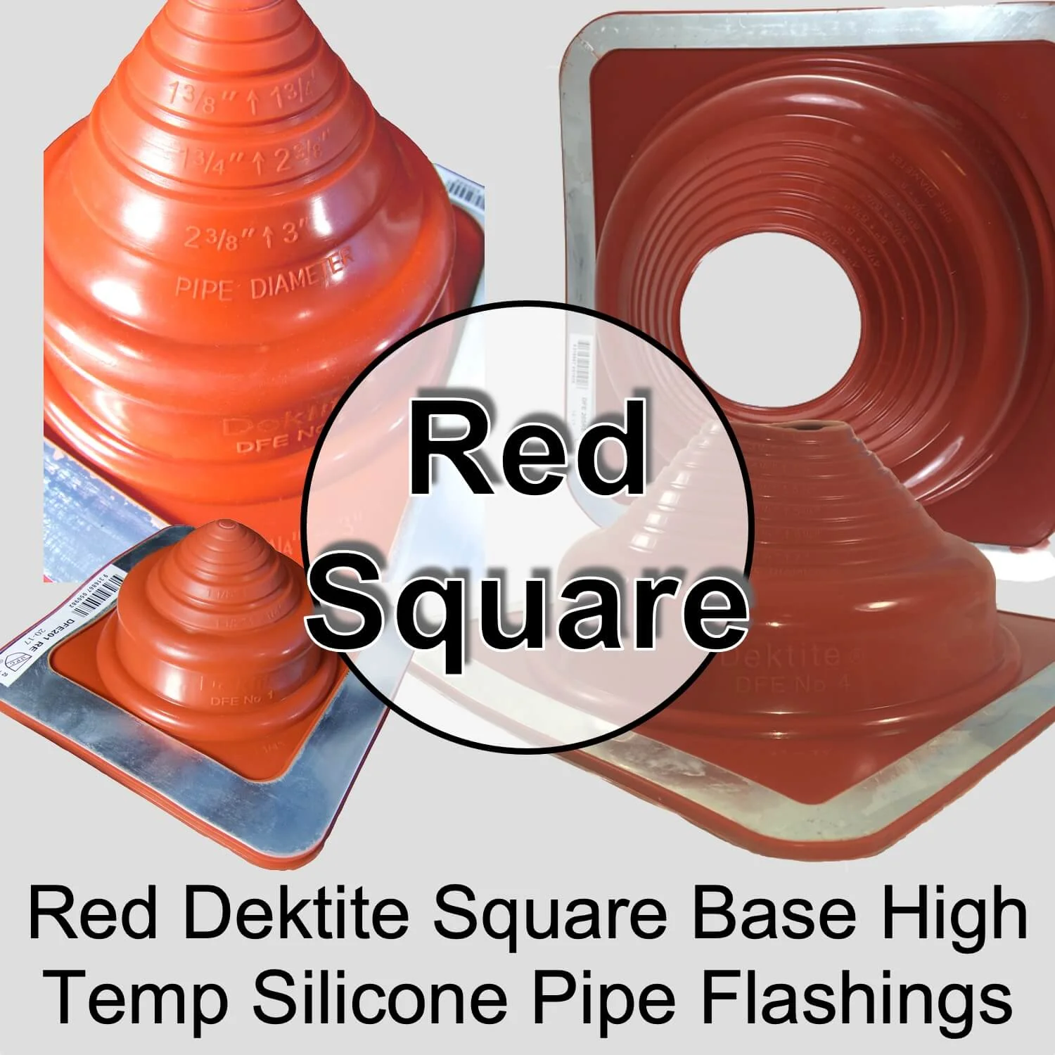Dektite Red Silicone High-Temp Square-Base Flashing - 392°F Metal Roof Boot