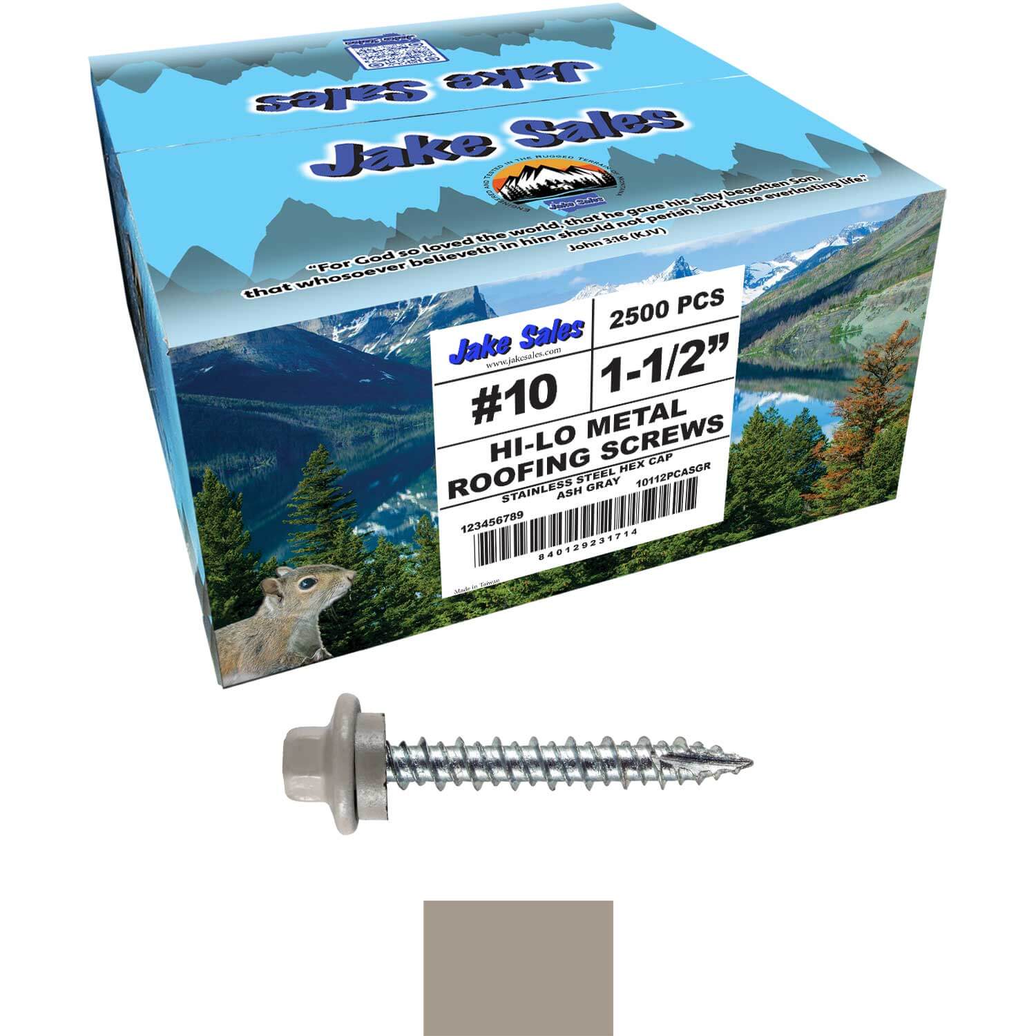 10 x 1-1/2" - STAINLESS HEX / ZINC Sheet Metal Roof Screw. Self starting metal to wood siding screws. EPDM washer. Colored head. - Image 121