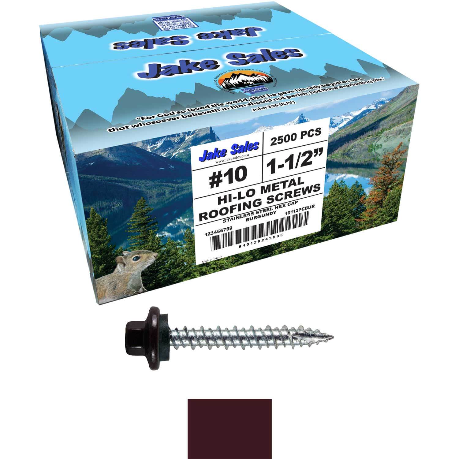 10 x 1-1/2" - STAINLESS HEX / ZINC Sheet Metal Roof Screw. Self starting metal to wood siding screws. EPDM washer. Colored head. - Image 56